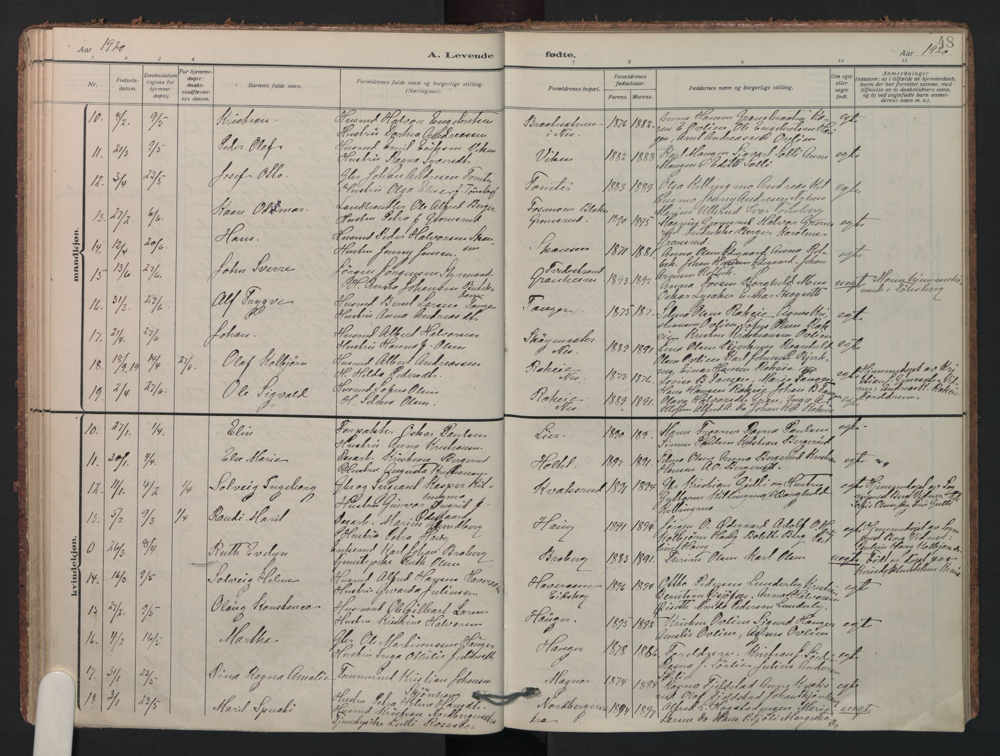 Aurskog prestekontor Kirkebøker, SAO/A-10304a/F/Fa/L0014: Parish register (official) no. I 14, 1911-1926, p. 48