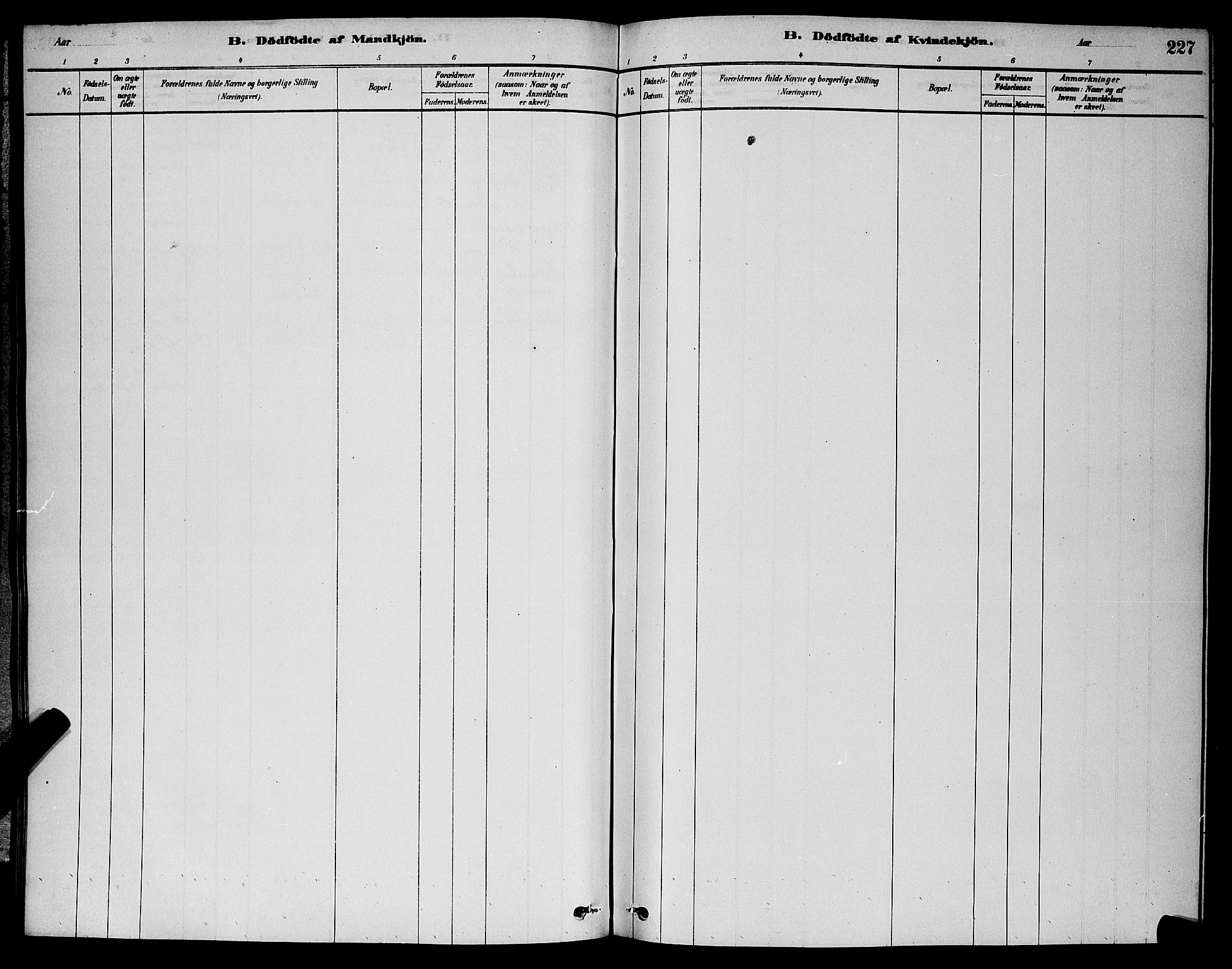 Barbu sokneprestkontor, AV/SAK-1111-0003/F/Fb/L0001: Parish register (copy) no. B 1, 1878-1890, p. 227