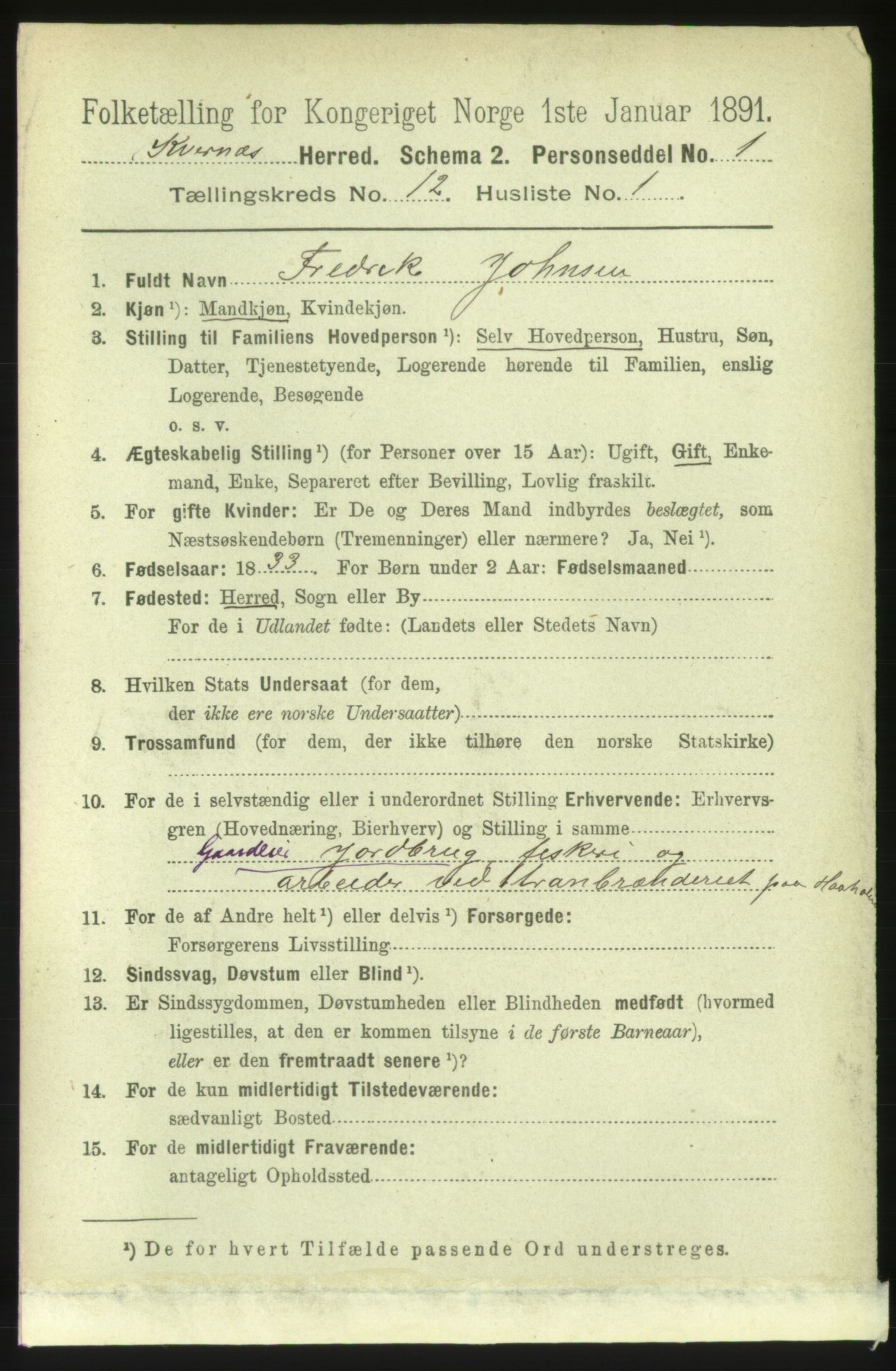 RA, 1891 census for 1553 Kvernes, 1891, p. 5201