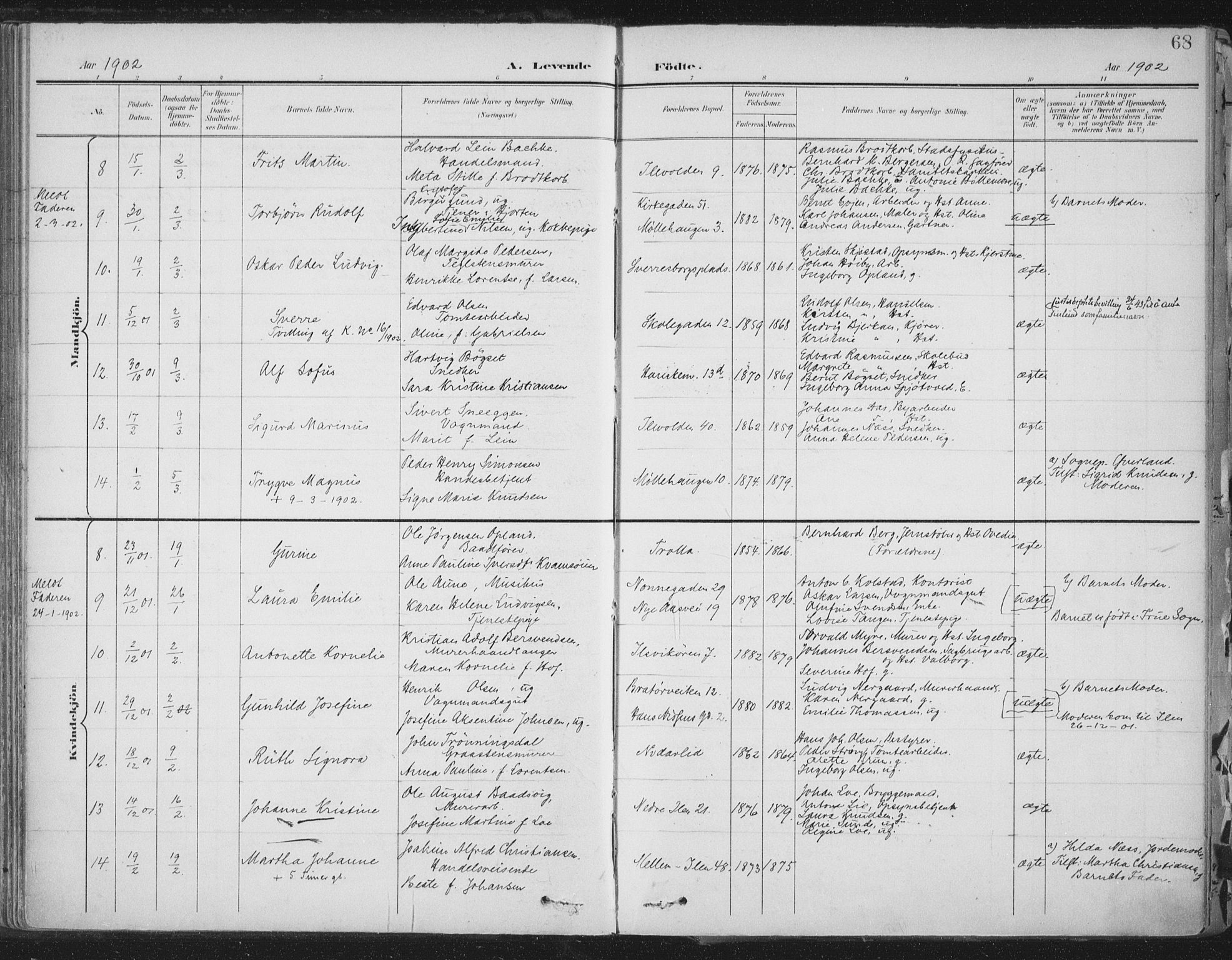 Ministerialprotokoller, klokkerbøker og fødselsregistre - Sør-Trøndelag, SAT/A-1456/603/L0167: Parish register (official) no. 603A06, 1896-1932, p. 68