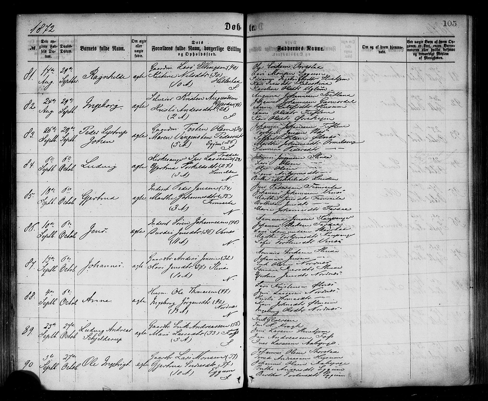 Sogndal sokneprestembete, AV/SAB-A-81301/H/Haa/Haaa/L0014: Parish register (official) no. A 14, 1864-1877, p. 105