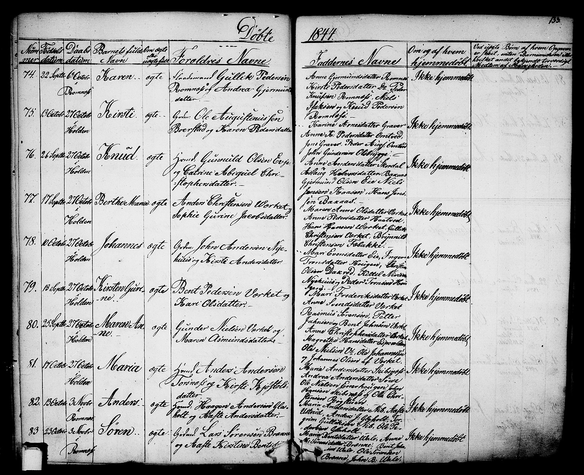 Holla kirkebøker, SAKO/A-272/F/Fa/L0004: Parish register (official) no. 4, 1830-1848, p. 133