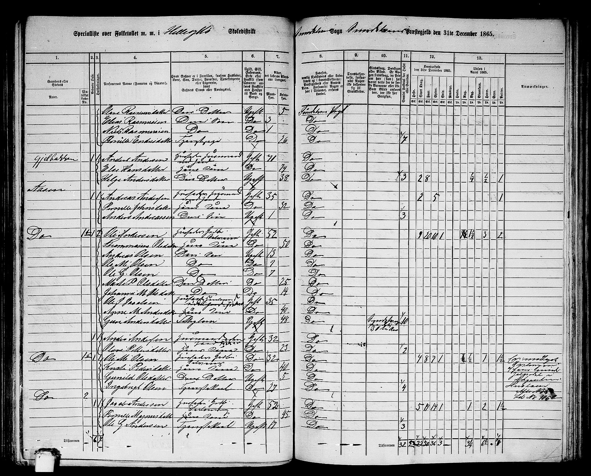 RA, 1865 census for Sunnylven, 1865, p. 12