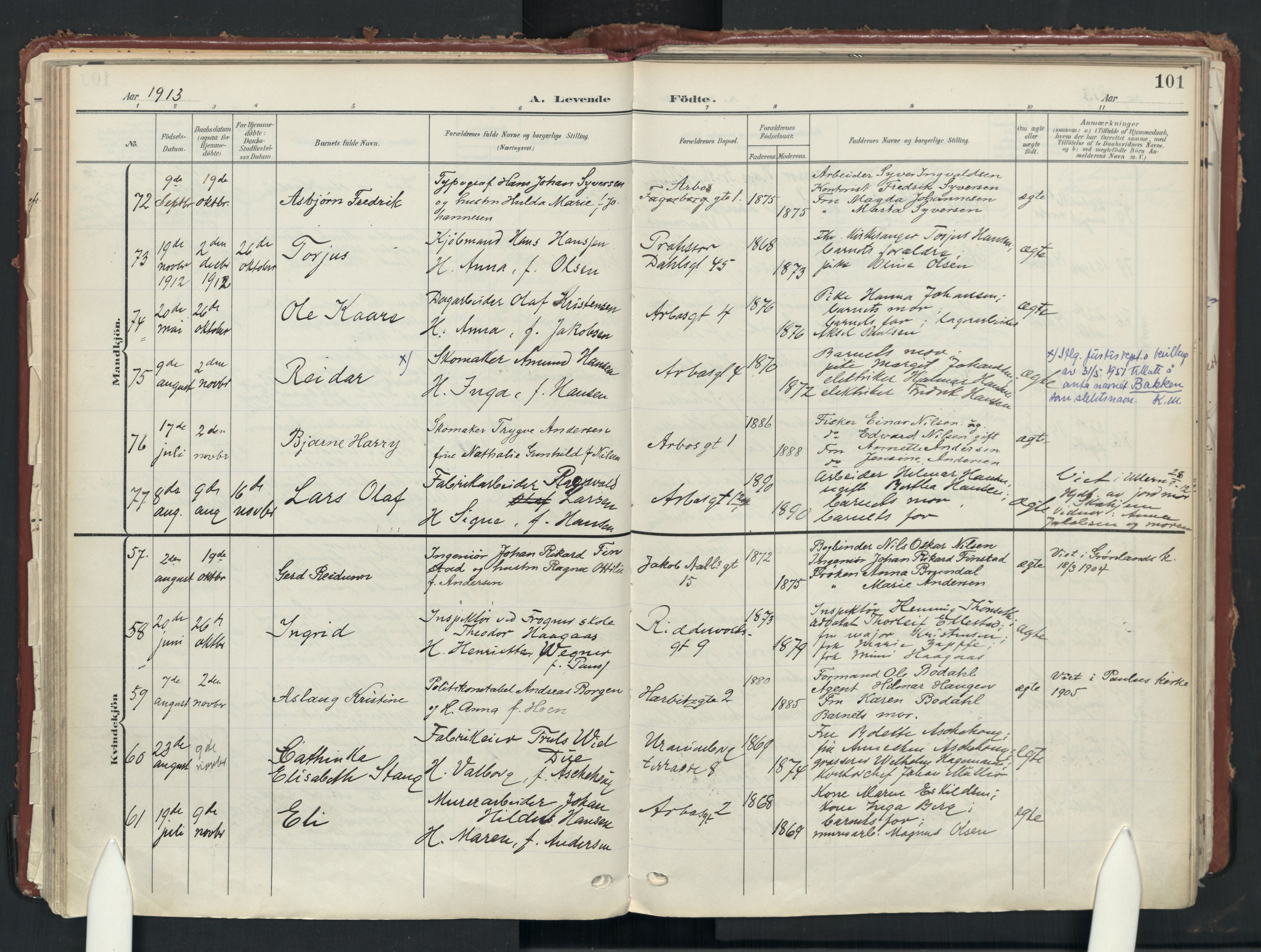 Uranienborg prestekontor Kirkebøker, AV/SAO-A-10877/F/Fa/L0010: Parish register (official) no. I 10, 1907-1928, p. 101