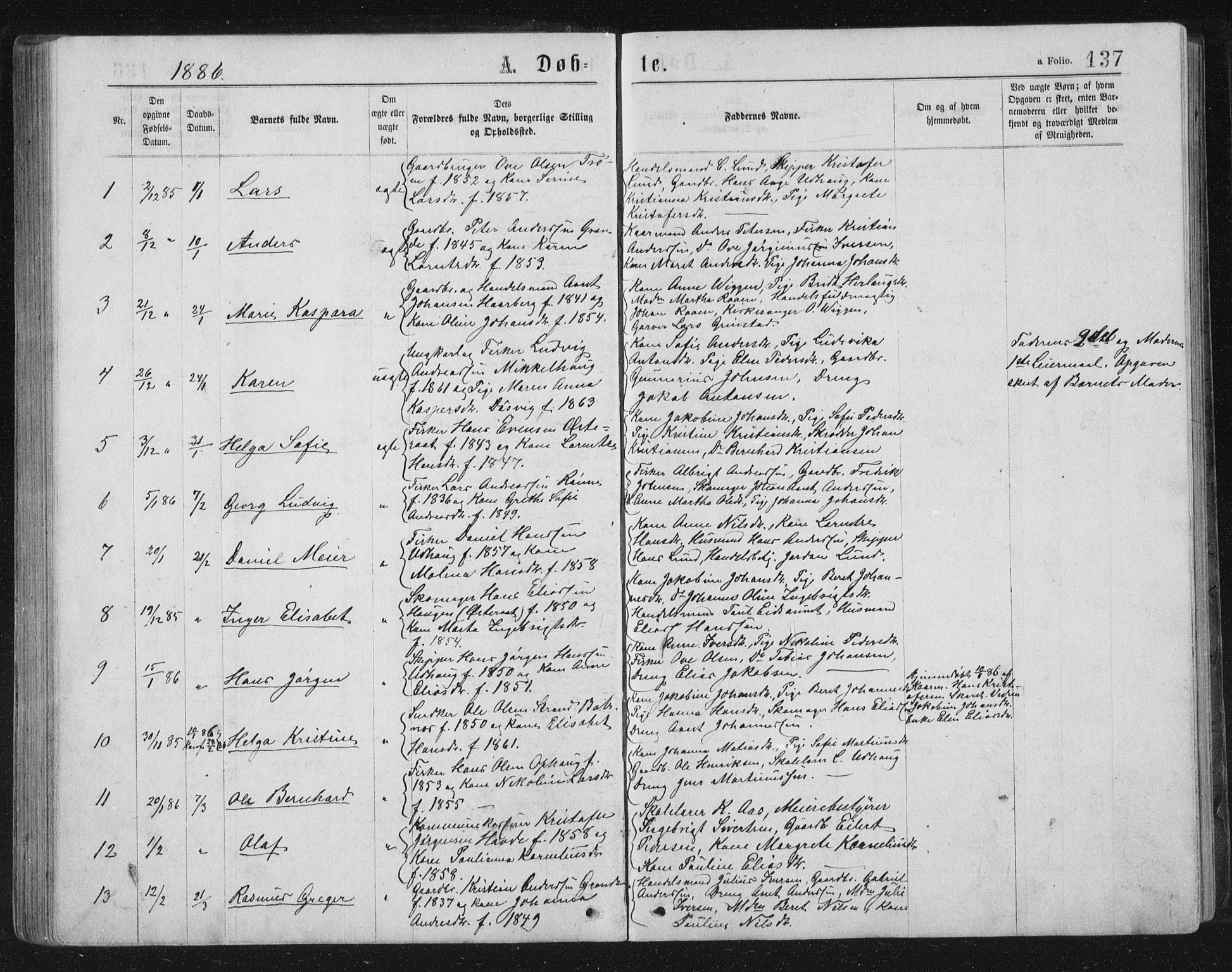 Ministerialprotokoller, klokkerbøker og fødselsregistre - Sør-Trøndelag, SAT/A-1456/659/L0745: Parish register (copy) no. 659C02, 1869-1892, p. 137