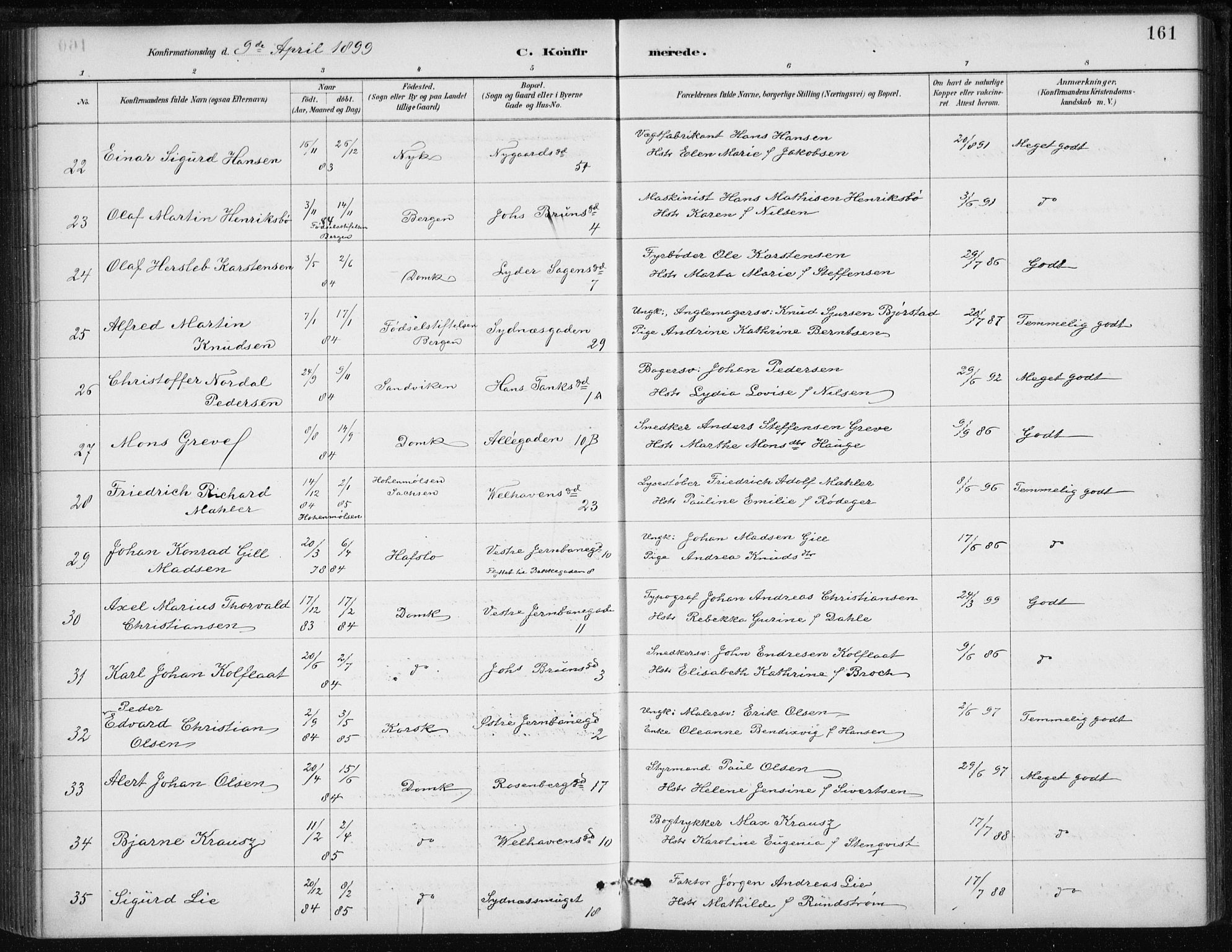 Johanneskirken sokneprestembete, AV/SAB-A-76001/H/Haa/L0008: Parish register (official) no. C 1, 1885-1907, p. 161