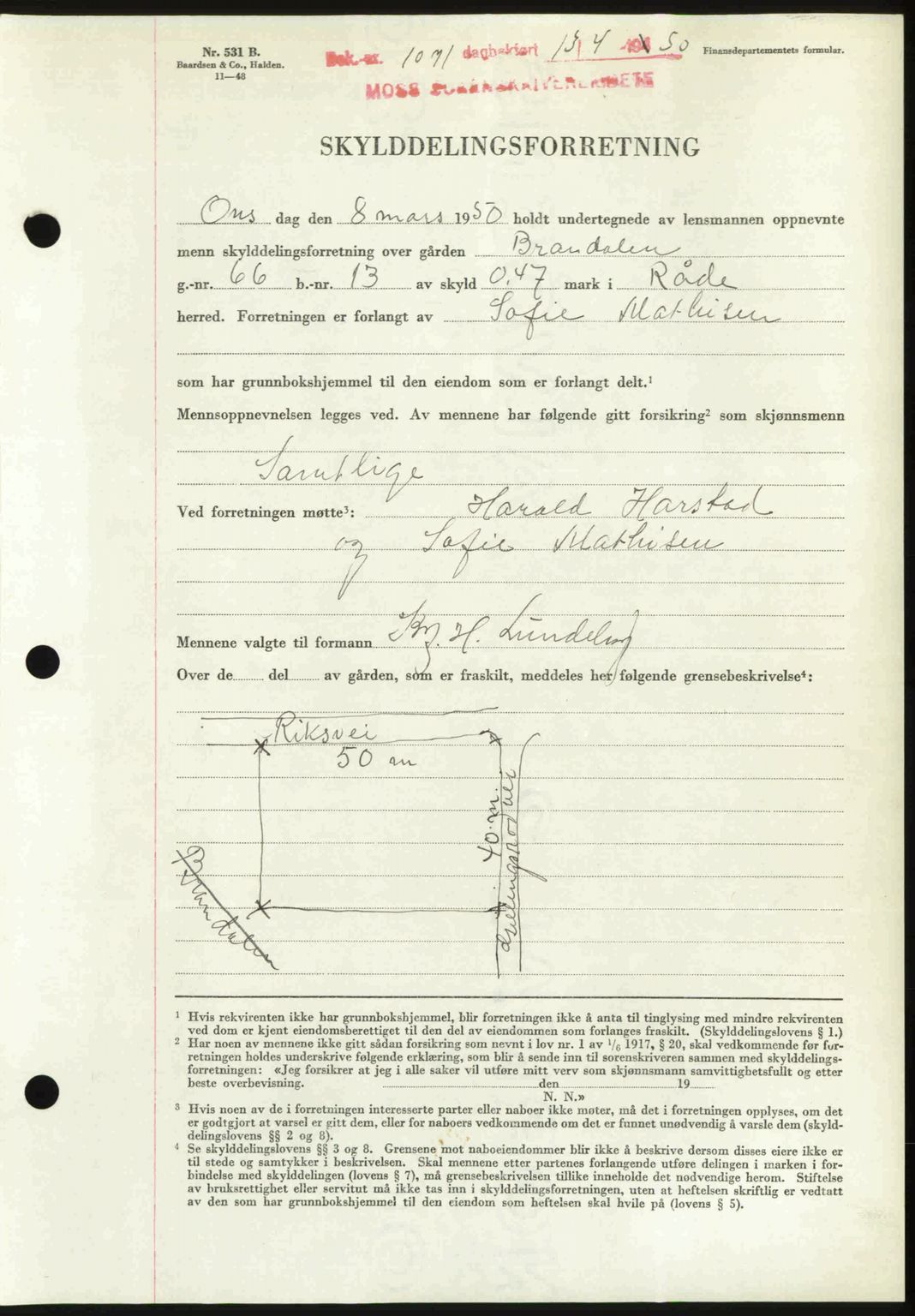 Moss sorenskriveri, SAO/A-10168: Mortgage book no. A25, 1950-1950, Diary no: : 1071/1950