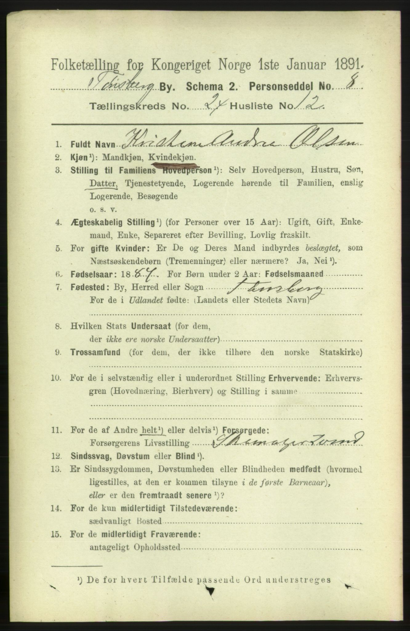 RA, 1891 census for 0705 Tønsberg, 1891, p. 6466