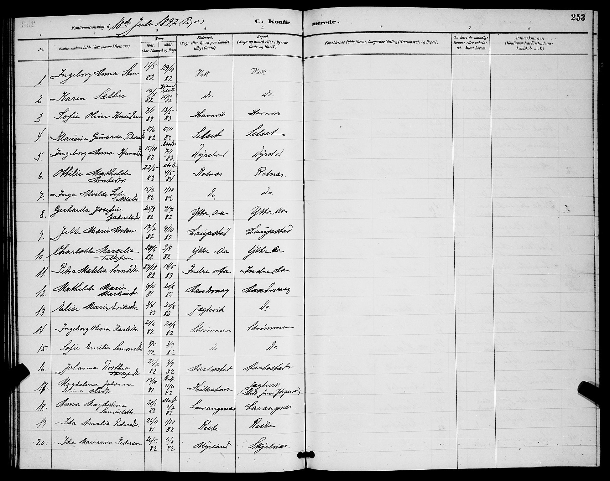 Ibestad sokneprestembete, SATØ/S-0077/H/Ha/Hab/L0008klokker: Parish register (copy) no. 8, 1890-1903, p. 253