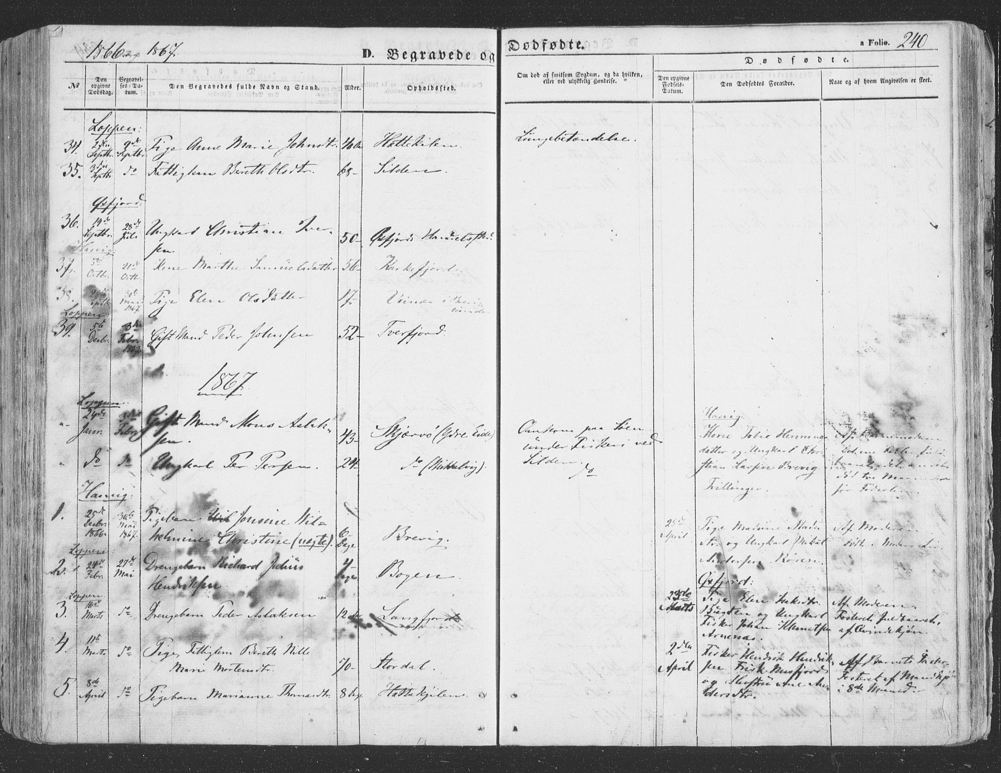 Loppa sokneprestkontor, SATØ/S-1339/H/Ha/L0004kirke: Parish register (official) no. 4, 1849-1868, p. 240