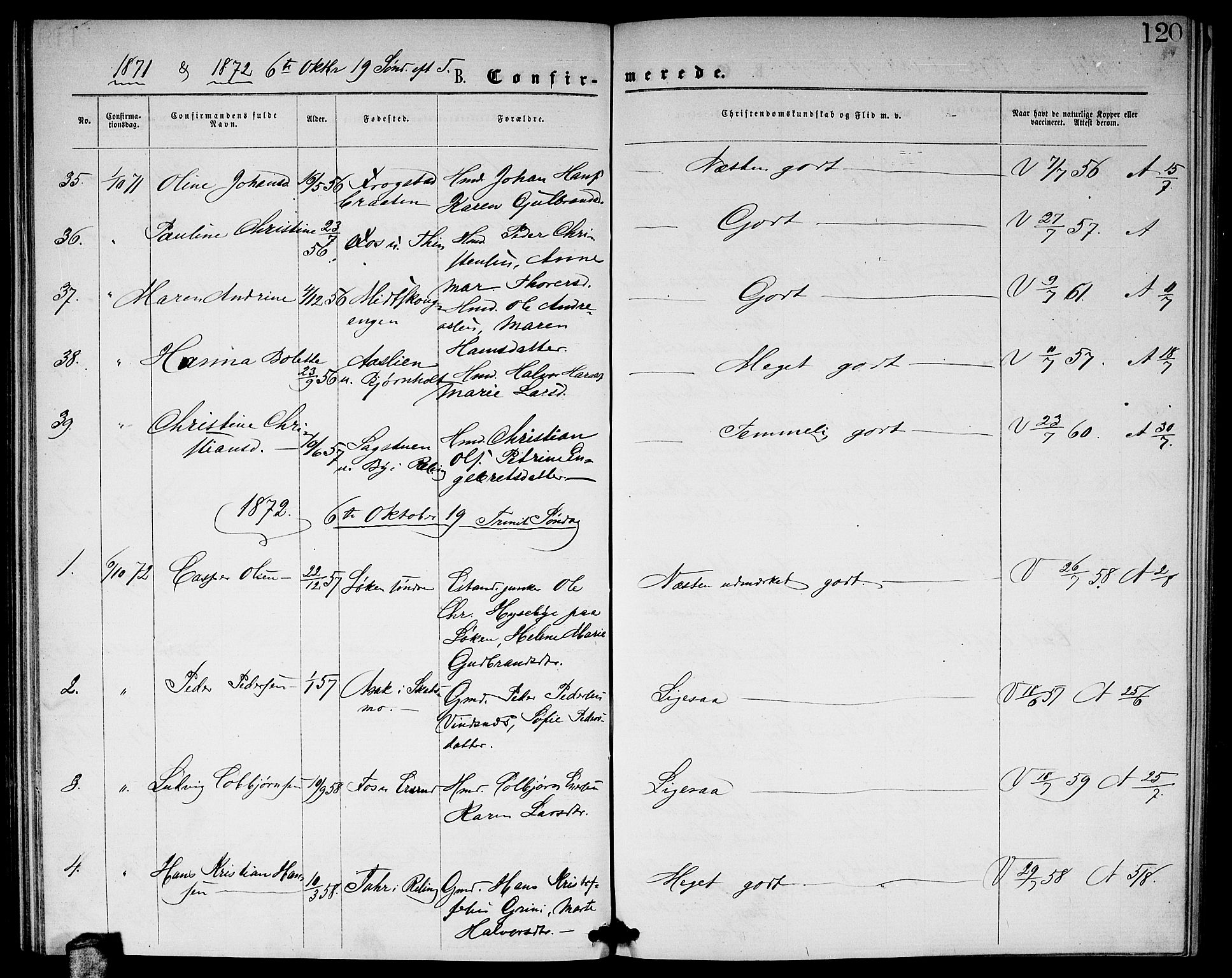 Fet prestekontor Kirkebøker, AV/SAO-A-10370a/G/Ga/L0004: Parish register (copy) no. I 4, 1868-1874, p. 120