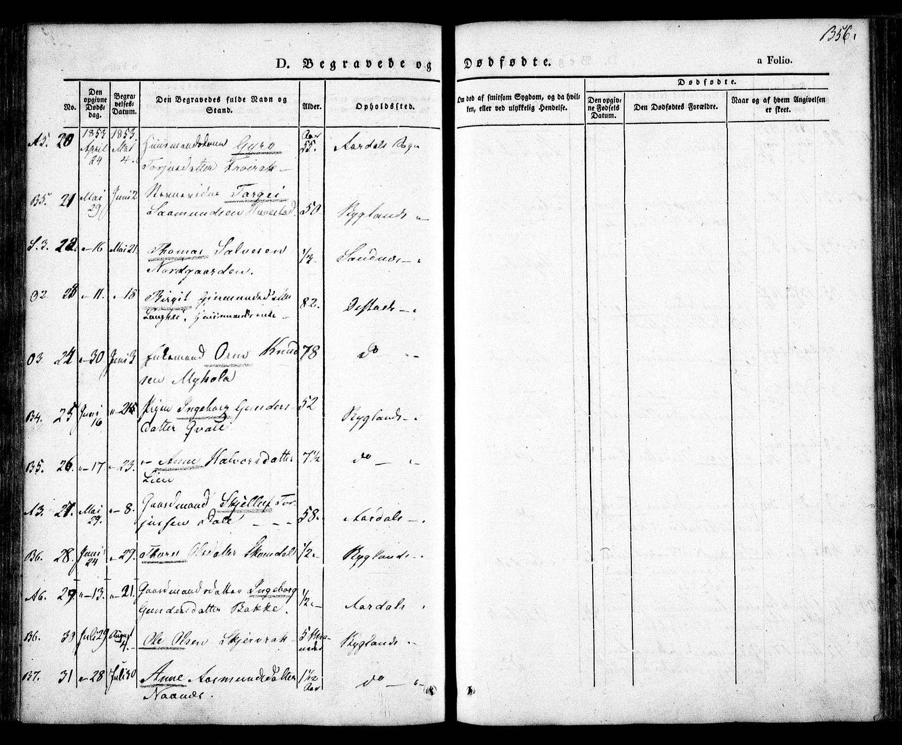 Bygland sokneprestkontor, AV/SAK-1111-0006/F/Fa/Fab/L0004: Parish register (official) no. A 4, 1842-1858, p. 356