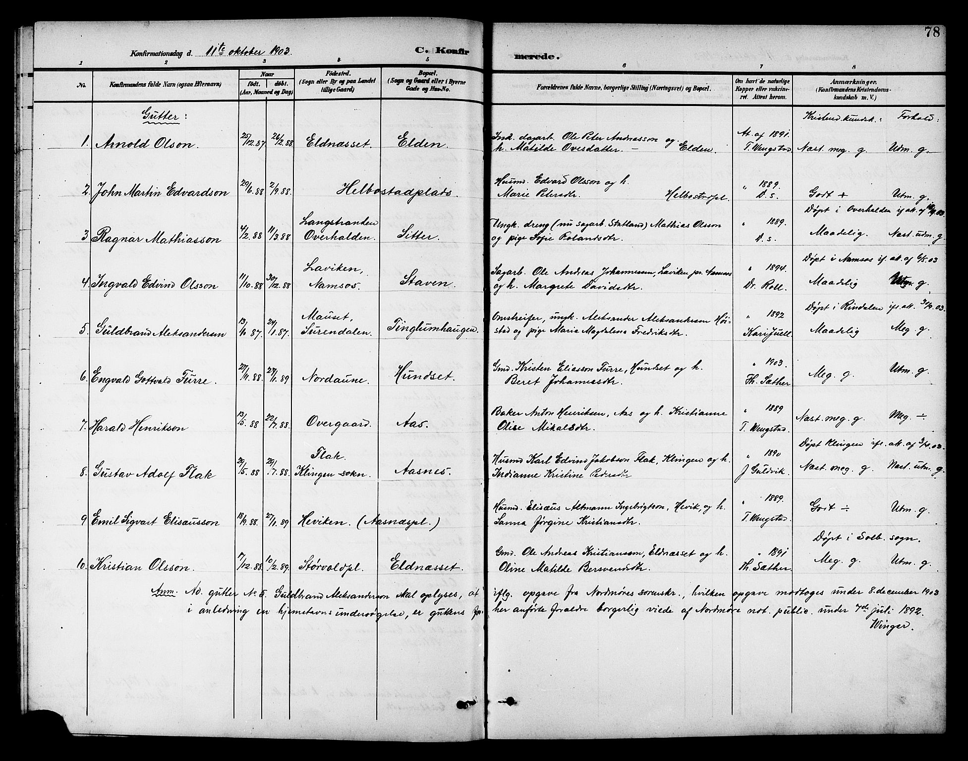 Ministerialprotokoller, klokkerbøker og fødselsregistre - Nord-Trøndelag, SAT/A-1458/742/L0412: Parish register (copy) no. 742C03, 1898-1910, p. 78