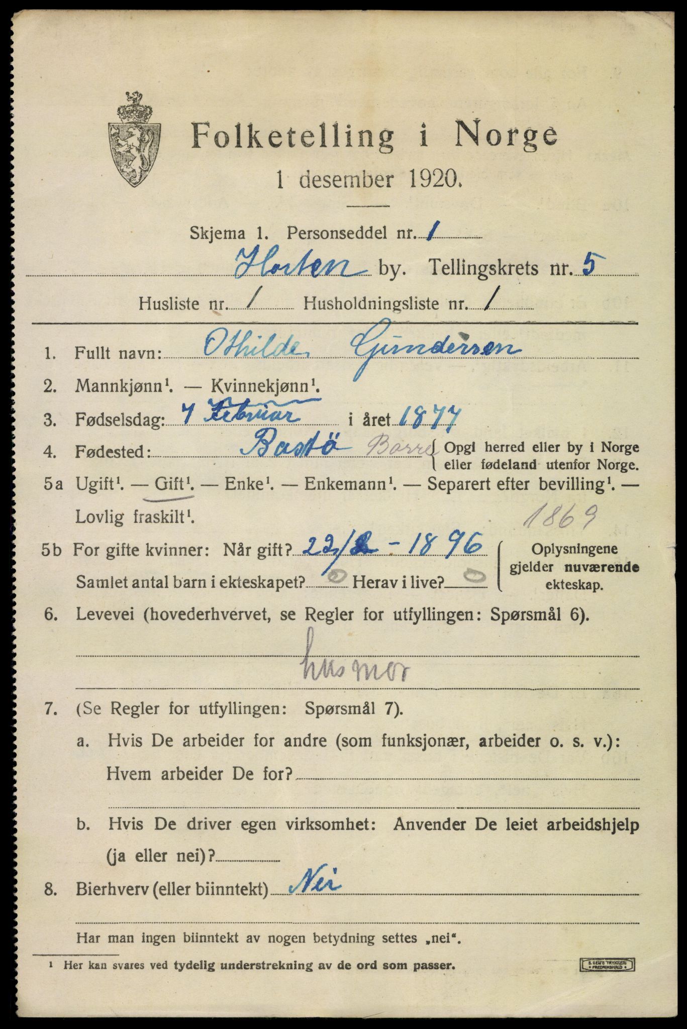 SAKO, 1920 census for Horten, 1920, p. 19313