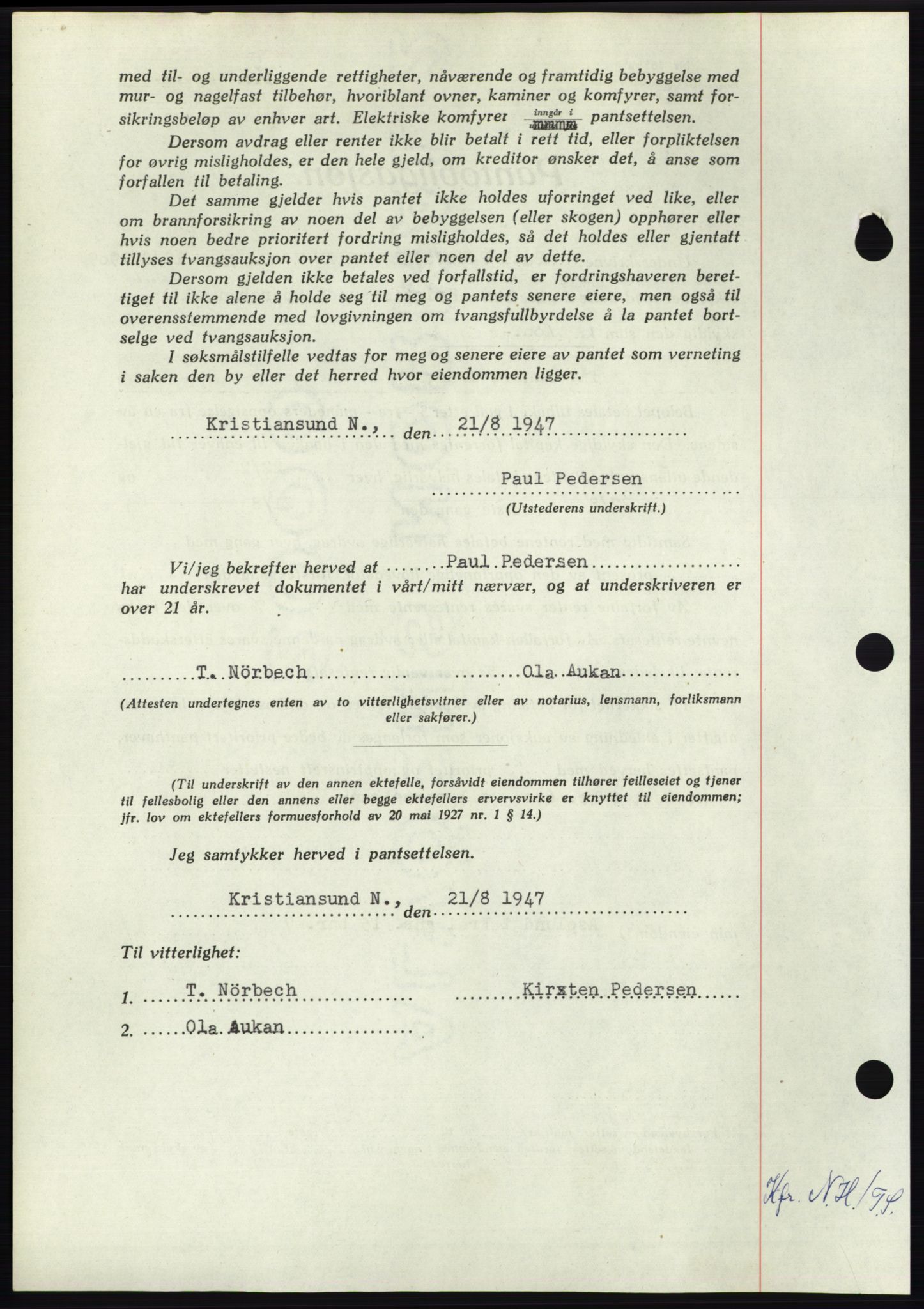 Nordmøre sorenskriveri, AV/SAT-A-4132/1/2/2Ca: Mortgage book no. B96, 1947-1947, Diary no: : 1994/1947