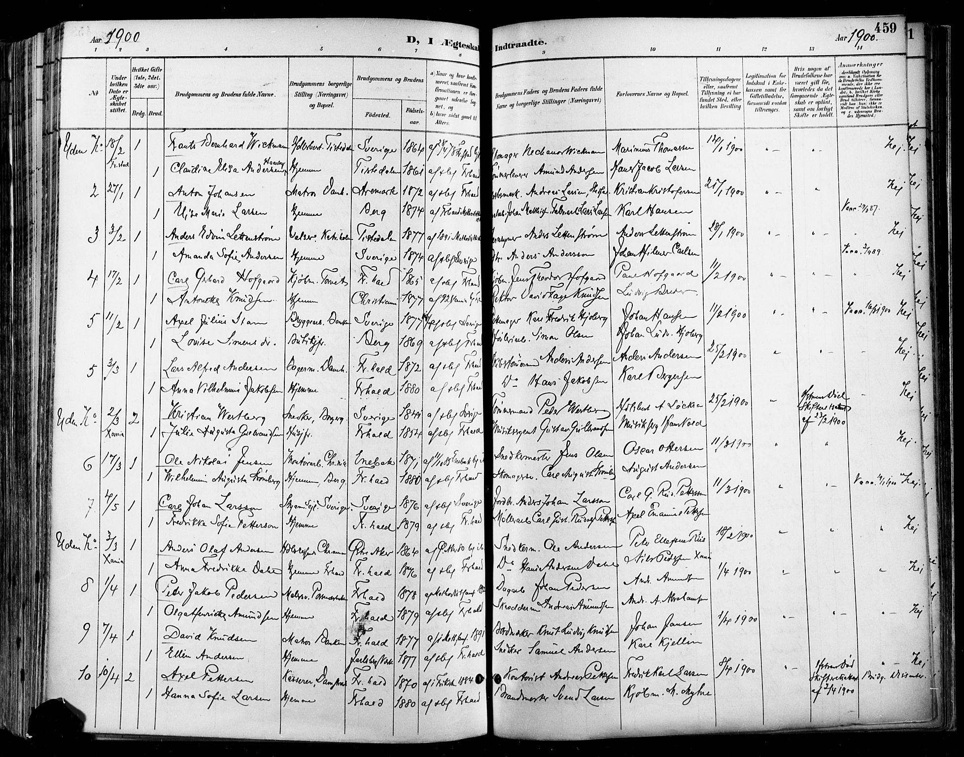 Halden prestekontor Kirkebøker, AV/SAO-A-10909/F/Fa/L0013: Parish register (official) no. I 13, 1890-1906, p. 459