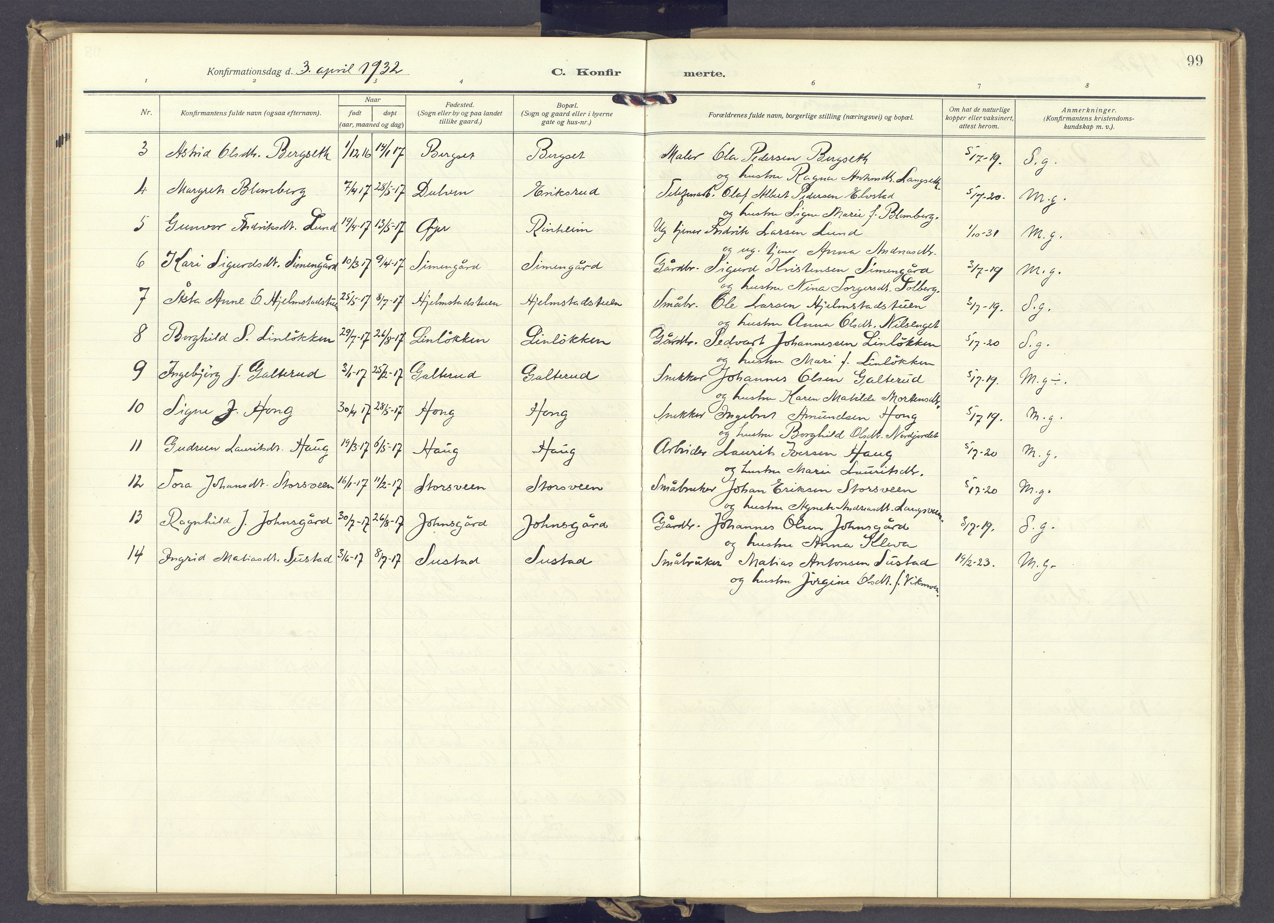 Øyer prestekontor, SAH/PREST-084/H/Ha/Haa/L0014: Parish register (official) no. 14, 1919-1932, p. 99