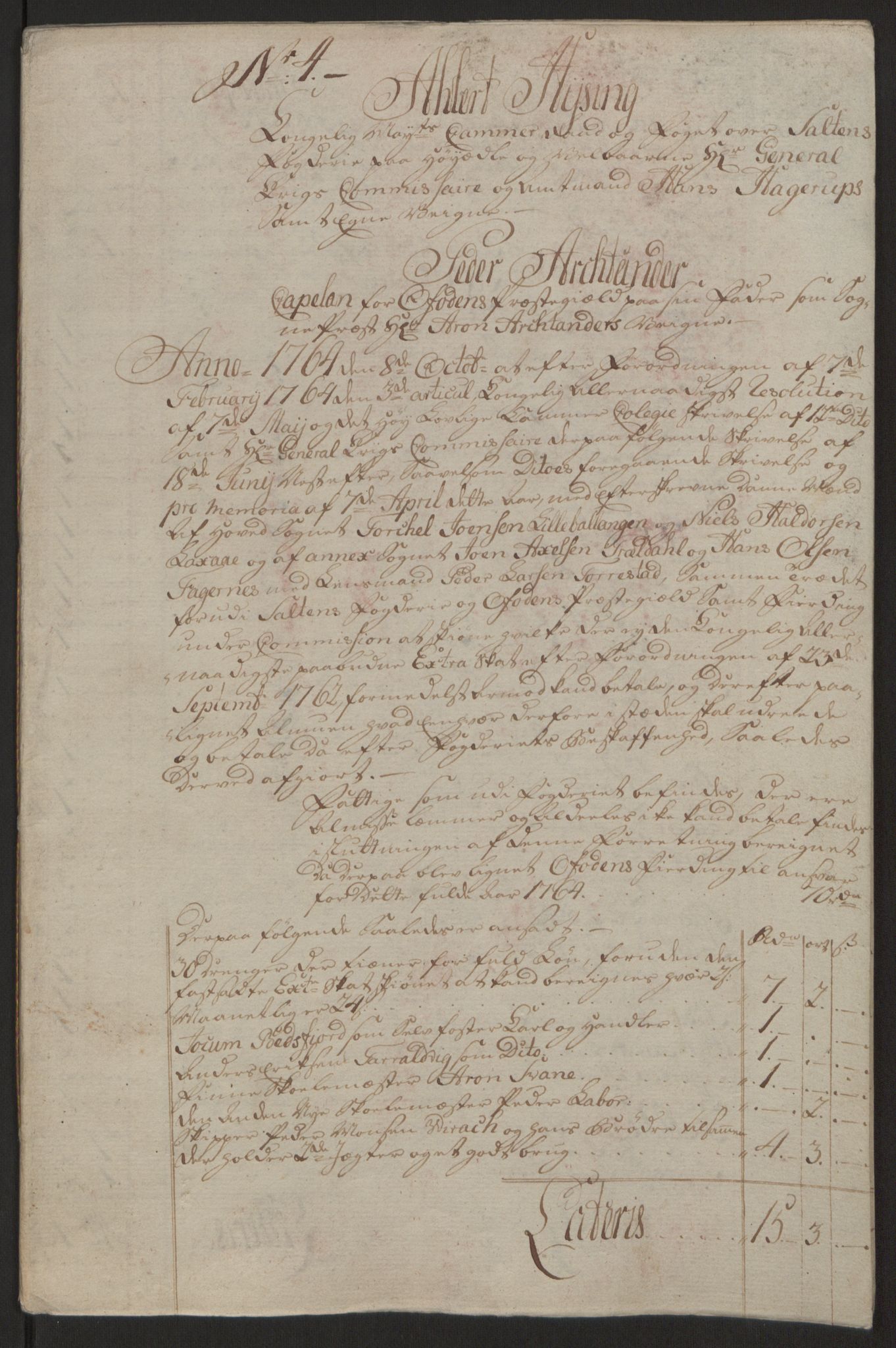 Rentekammeret inntil 1814, Reviderte regnskaper, Fogderegnskap, RA/EA-4092/R66/L4670: Ekstraskatten Salten, 1762-1764, p. 369