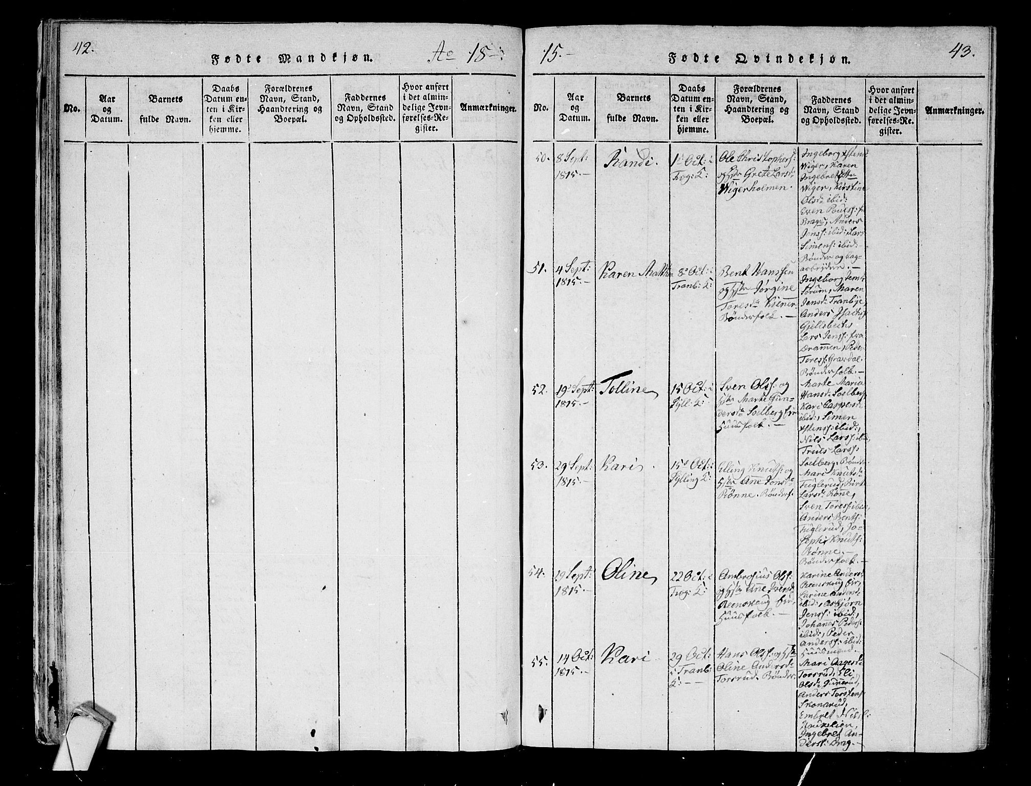 Lier kirkebøker, AV/SAKO-A-230/F/Fa/L0008: Parish register (official) no. I 8, 1813-1825, p. 42-43