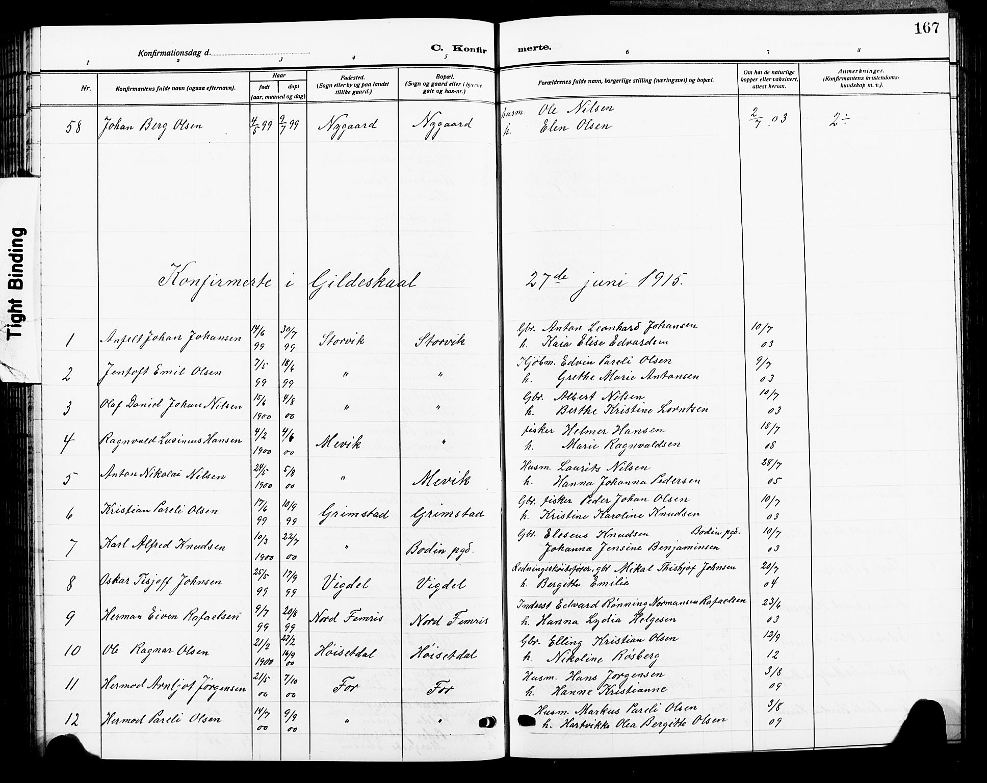 Ministerialprotokoller, klokkerbøker og fødselsregistre - Nordland, AV/SAT-A-1459/805/L0110: Parish register (copy) no. 805C06, 1909-1924, p. 167