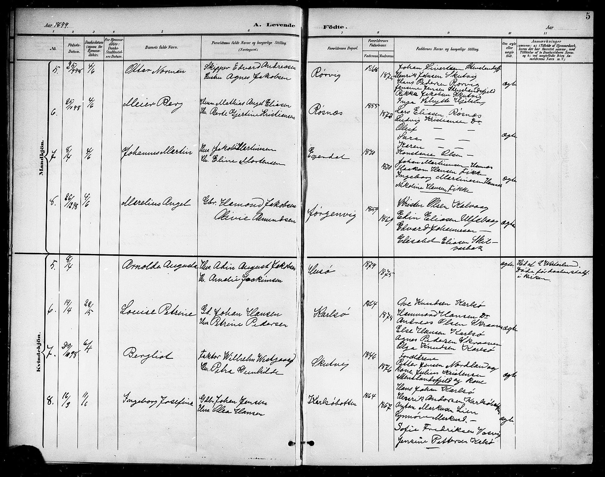 Ministerialprotokoller, klokkerbøker og fødselsregistre - Nordland, AV/SAT-A-1459/859/L0860: Parish register (copy) no. 859C06, 1899-1909, p. 5