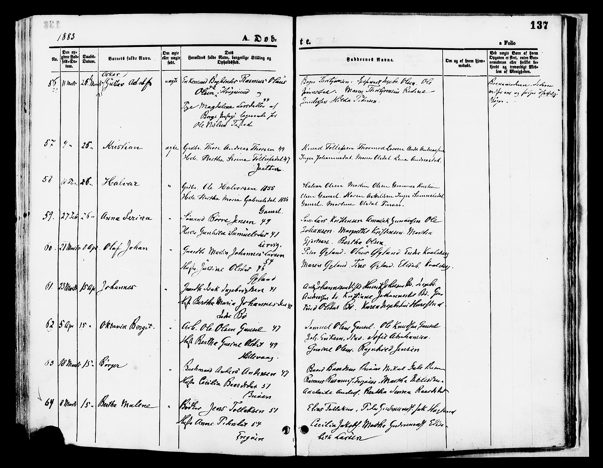 Hetland sokneprestkontor, AV/SAST-A-101826/30/30BA/L0008: Parish register (official) no. A 8, 1877-1884, p. 137