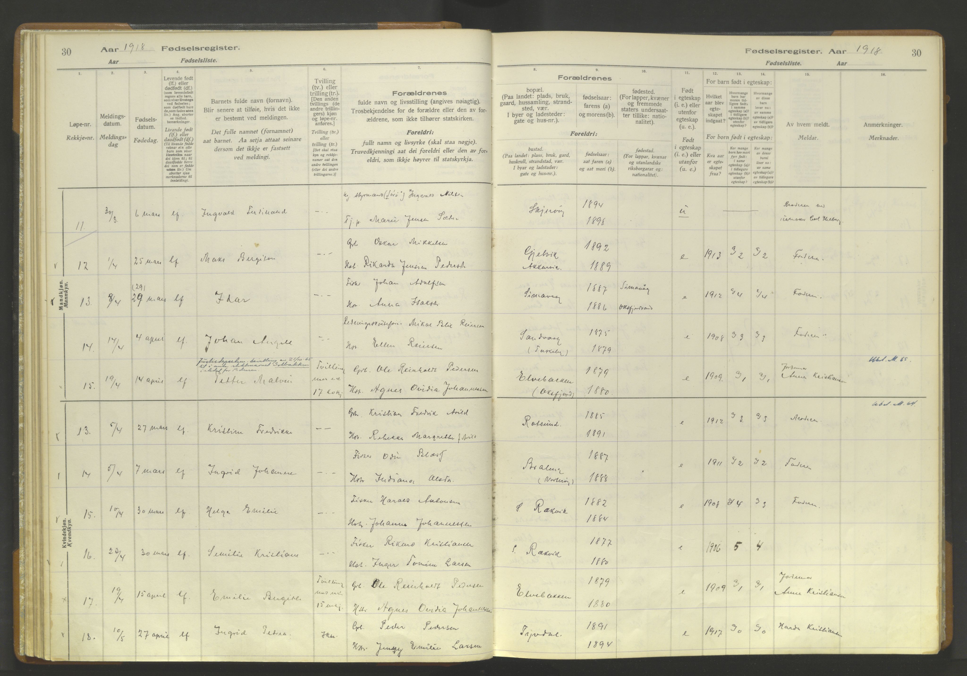 Skjervøy sokneprestkontor, AV/SATØ-S-1300/I/Ia/L0056: Birth register no. 56, 1916-1932, p. 30