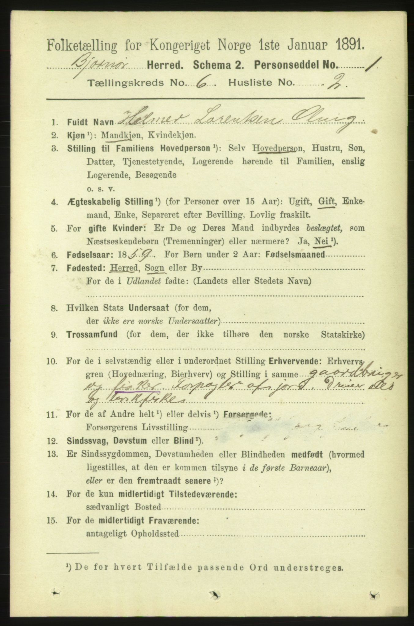 RA, 1891 census for 1632 Bjørnør, 1891, p. 2589