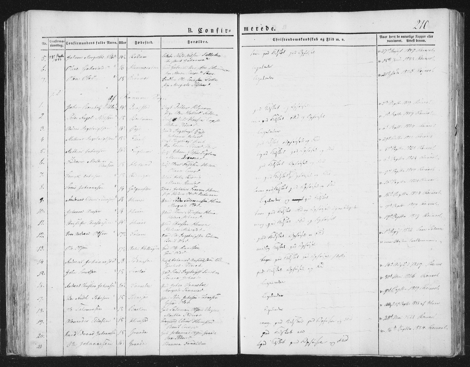 Ministerialprotokoller, klokkerbøker og fødselsregistre - Nord-Trøndelag, AV/SAT-A-1458/764/L0551: Parish register (official) no. 764A07a, 1824-1864, p. 210