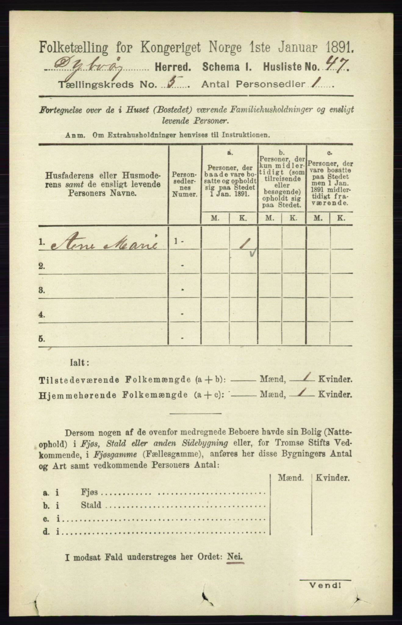 RA, 1891 census for 0915 Dypvåg, 1891, p. 1361