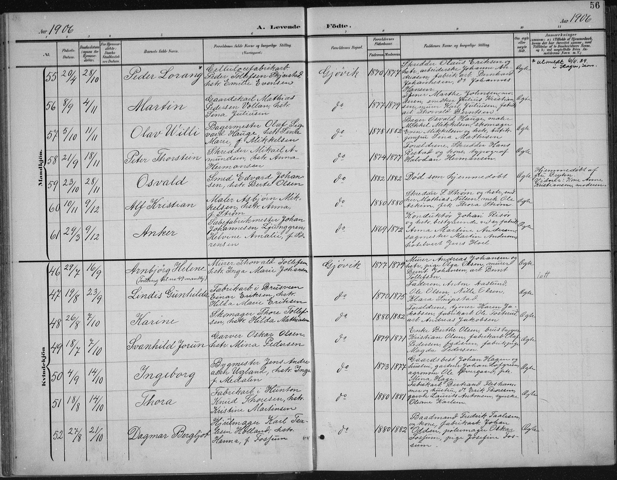 Vardal prestekontor, AV/SAH-PREST-100/H/Ha/Haa/L0013: Parish register (official) no. 13, 1901-1911, p. 56