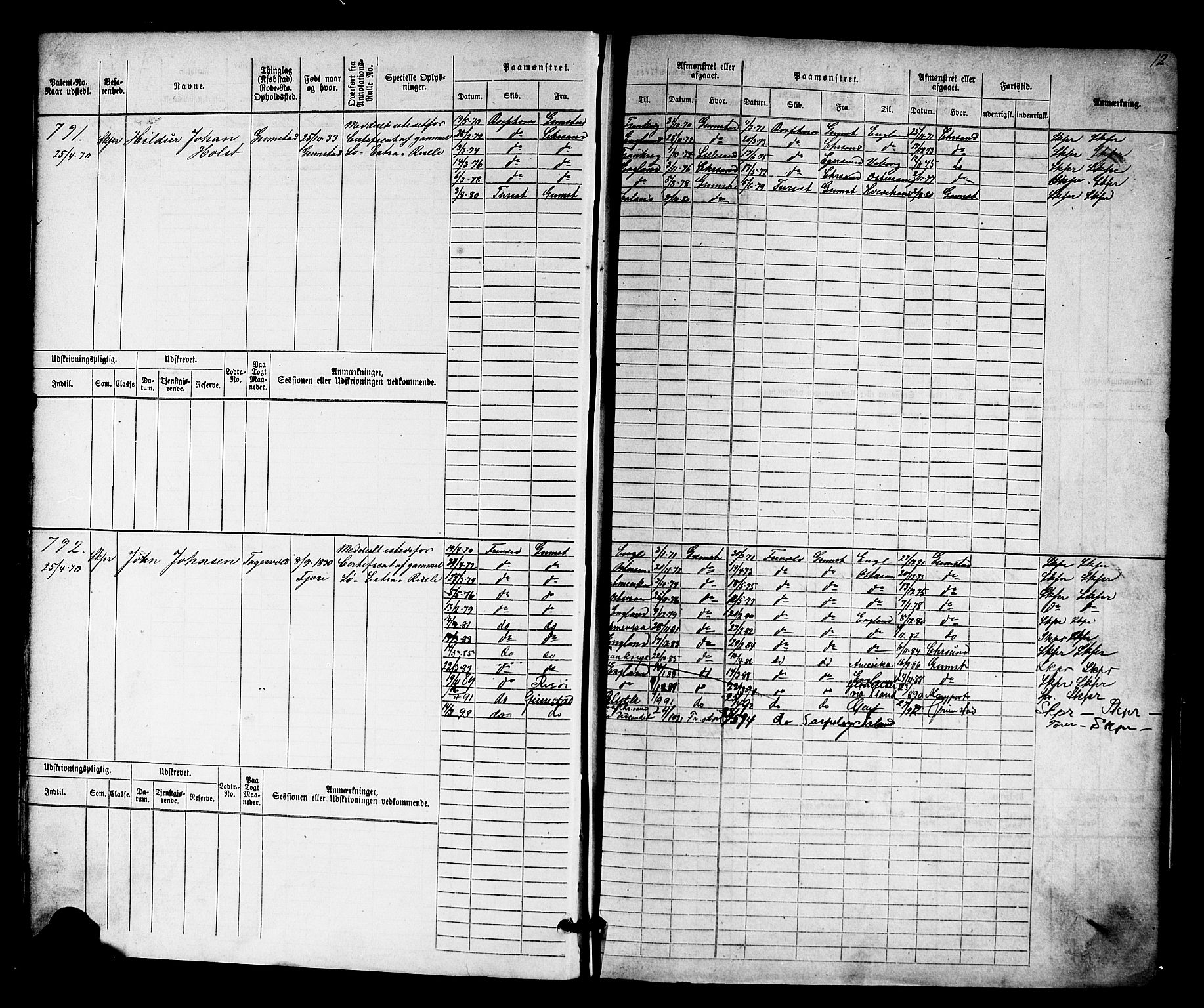 Grimstad mønstringskrets, SAK/2031-0013/F/Fb/L0010: Hovedrulle nr 769-1528, V-23, 1870-1877, p. 13