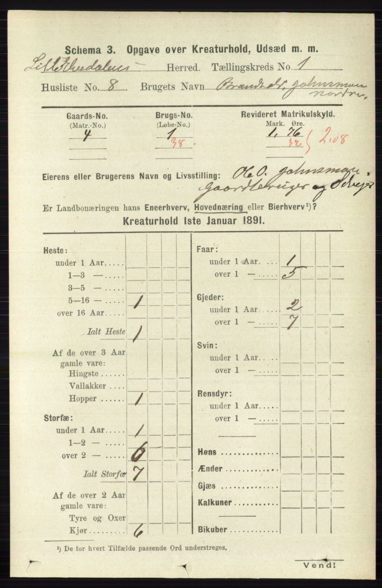 RA, 1891 census for 0438 Lille Elvedalen, 1891, p. 3924