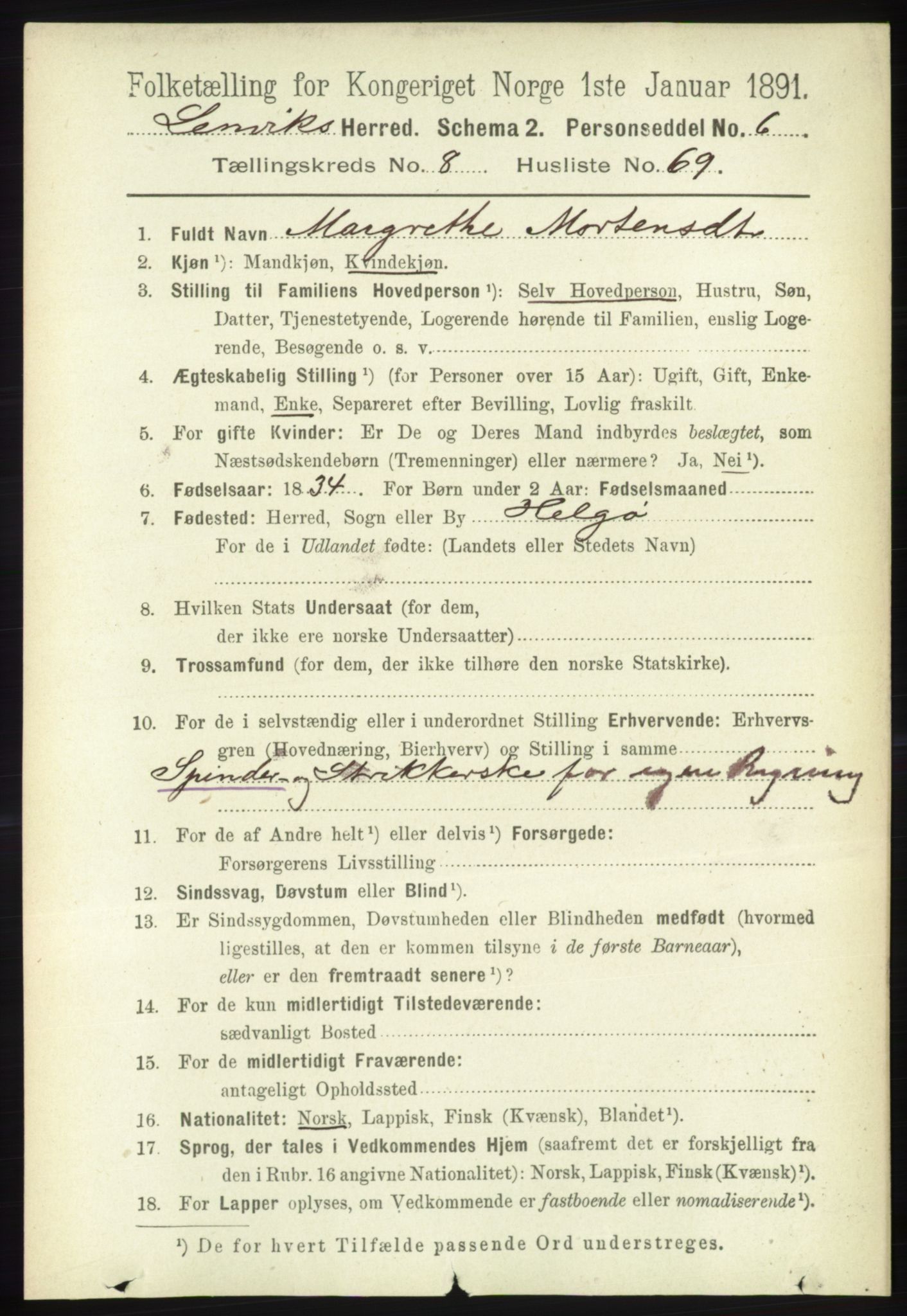 RA, 1891 census for 1931 Lenvik, 1891, p. 4865