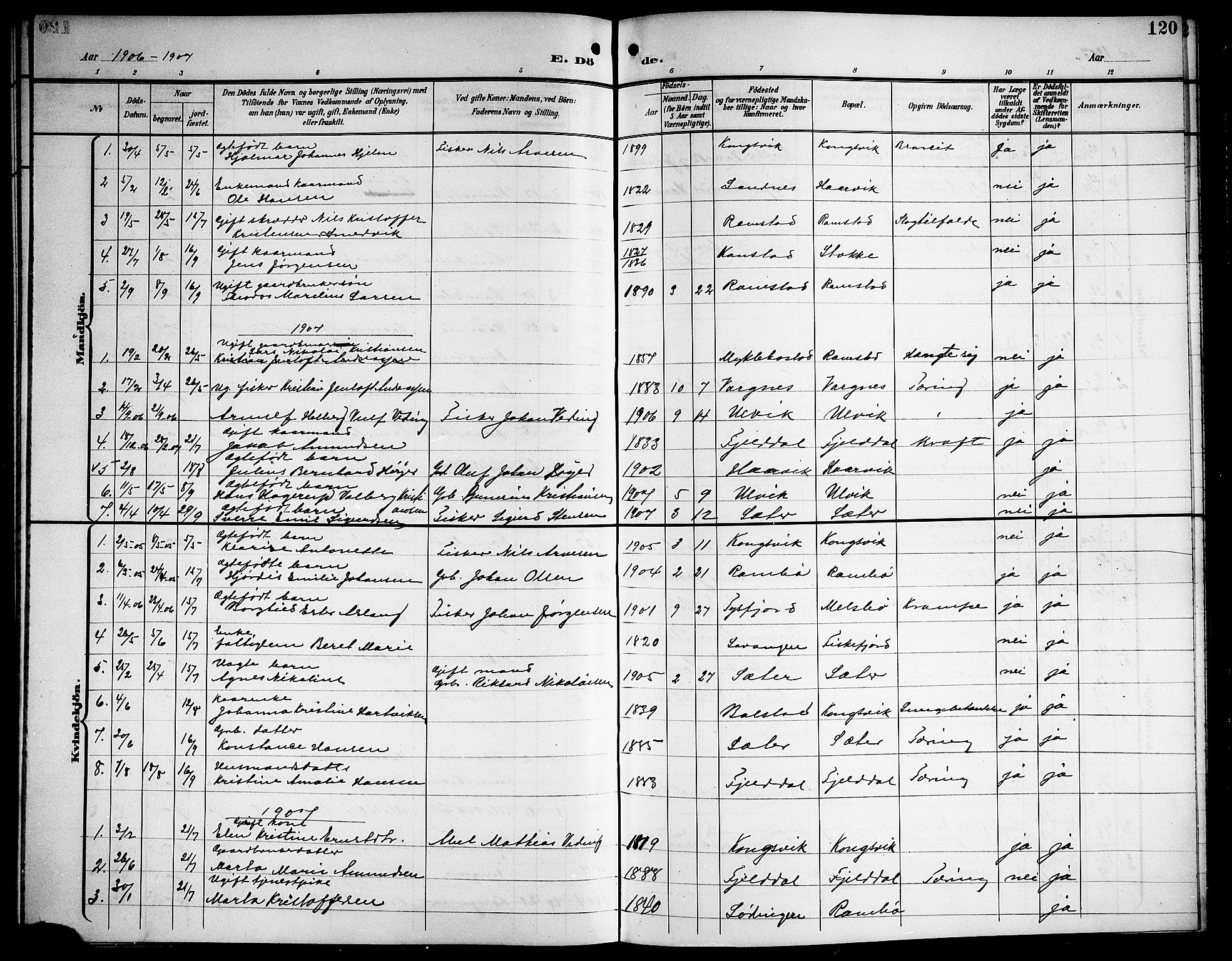 Ministerialprotokoller, klokkerbøker og fødselsregistre - Nordland, AV/SAT-A-1459/865/L0932: Parish register (copy) no. 865C04, 1901-1917, p. 120