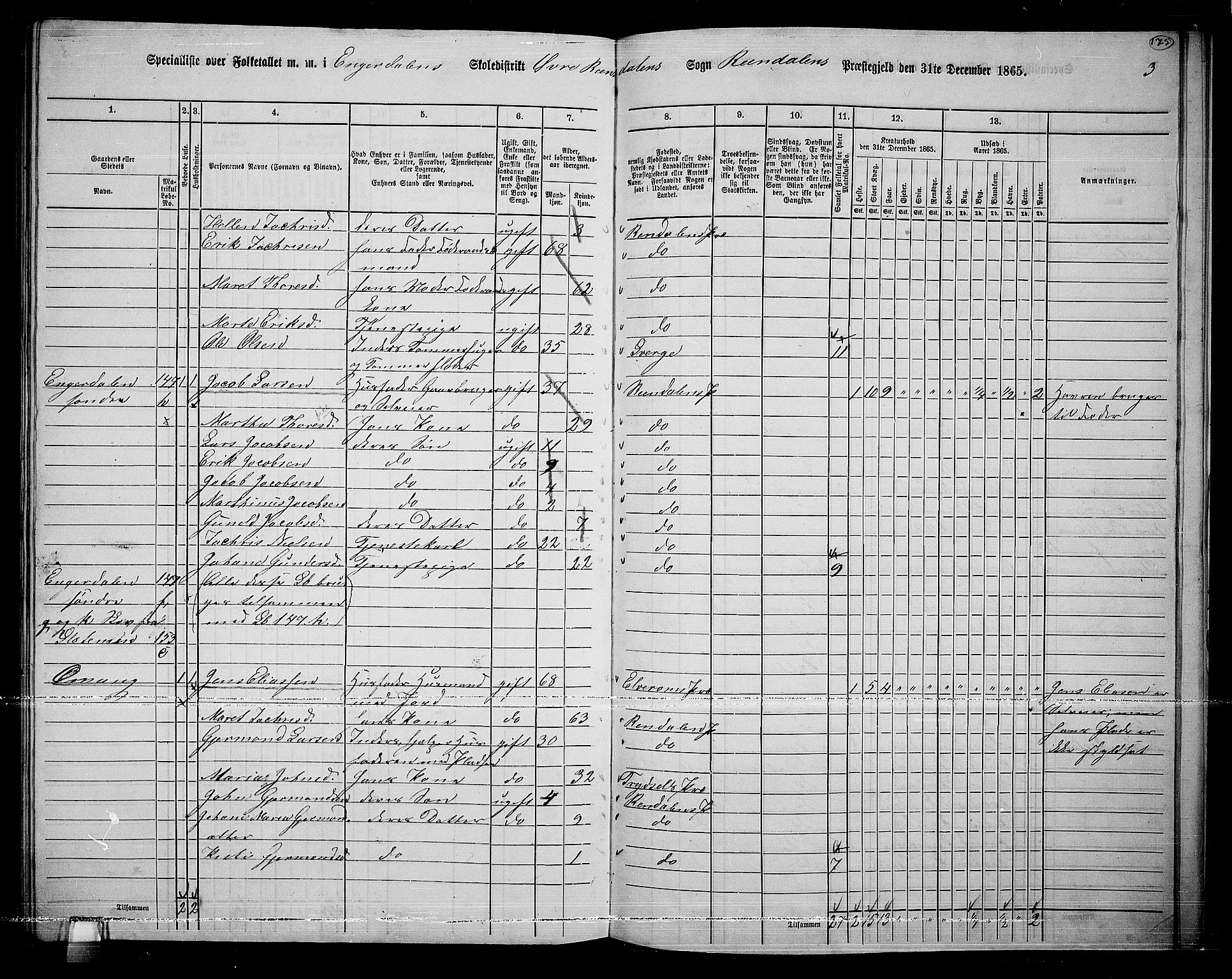 RA, 1865 census for Rendalen, 1865, p. 147