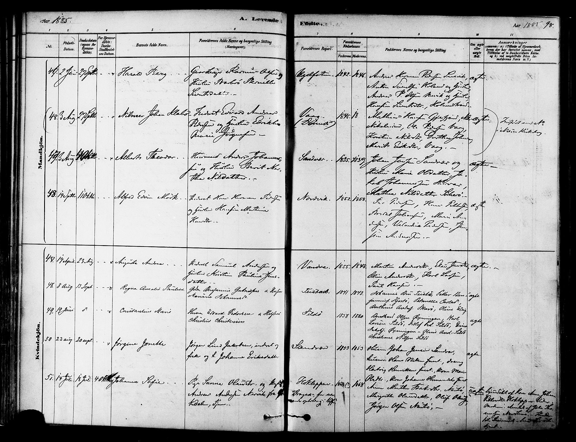 Ministerialprotokoller, klokkerbøker og fødselsregistre - Nordland, AV/SAT-A-1459/834/L0507: Parish register (official) no. 834A05, 1878-1892, p. 98