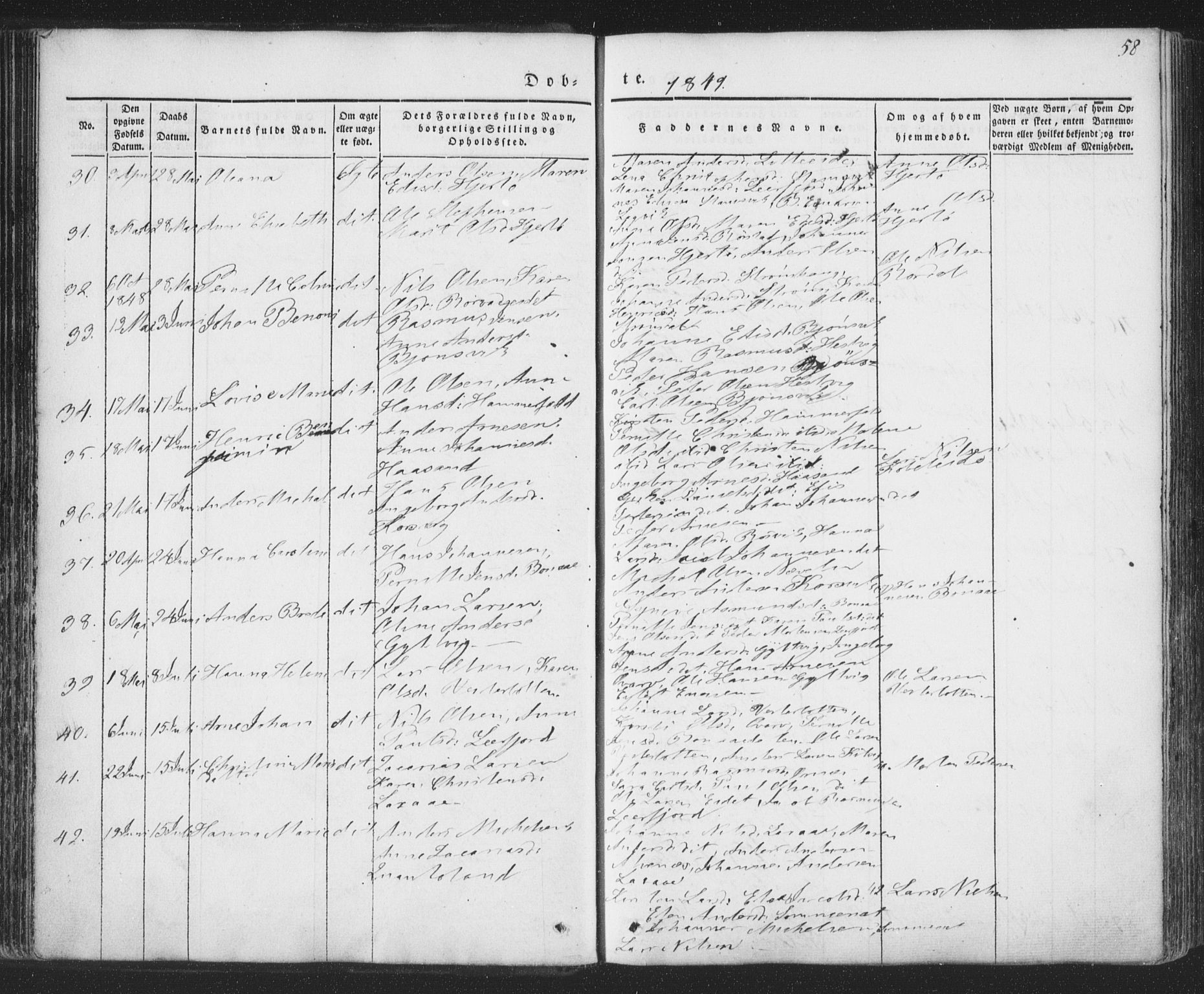 Ministerialprotokoller, klokkerbøker og fødselsregistre - Nordland, AV/SAT-A-1459/853/L0769: Parish register (official) no. 853A08, 1836-1856, p. 58