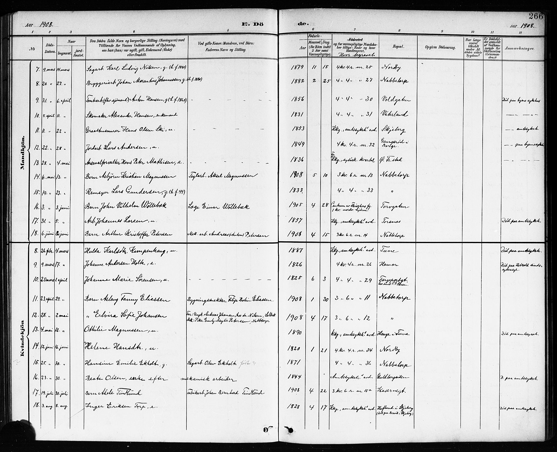 Østre Fredrikstad prestekontor Kirkebøker, AV/SAO-A-10907/G/Ga/L0002: Parish register (copy) no. 2, 1900-1919, p. 266