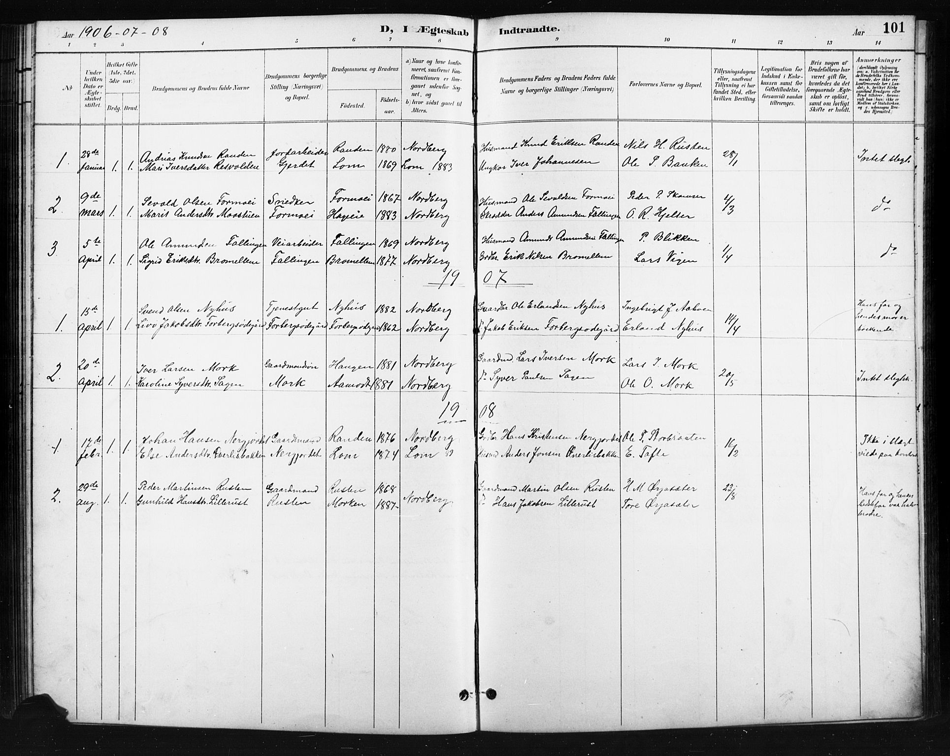 Skjåk prestekontor, SAH/PREST-072/H/Ha/Hab/L0004: Parish register (copy) no. 4, 1895-1921, p. 101