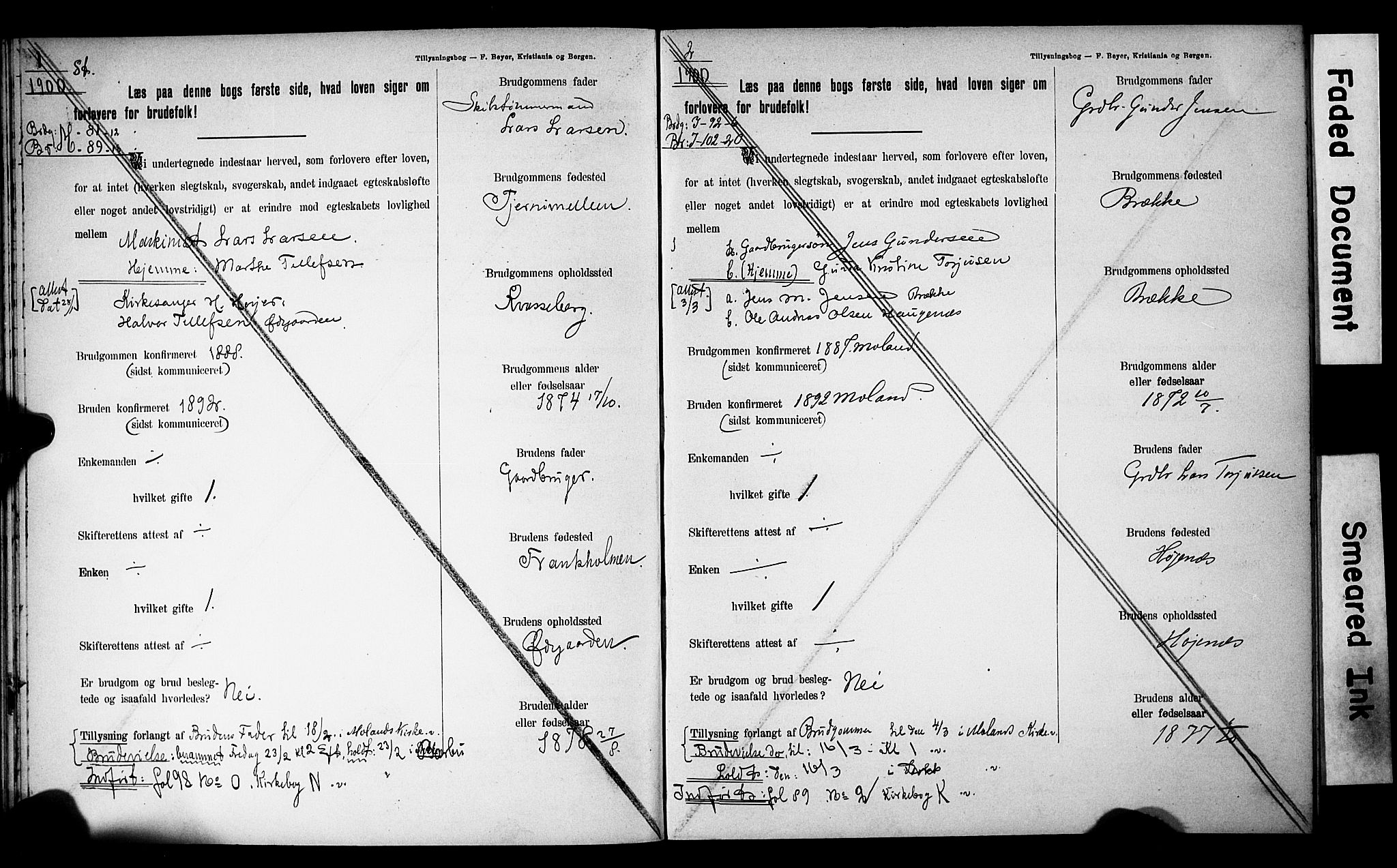 Austre Moland sokneprestkontor, SAK/1111-0001/F/Fe/L0001: Banns register no. A VI 10, 1895-1902