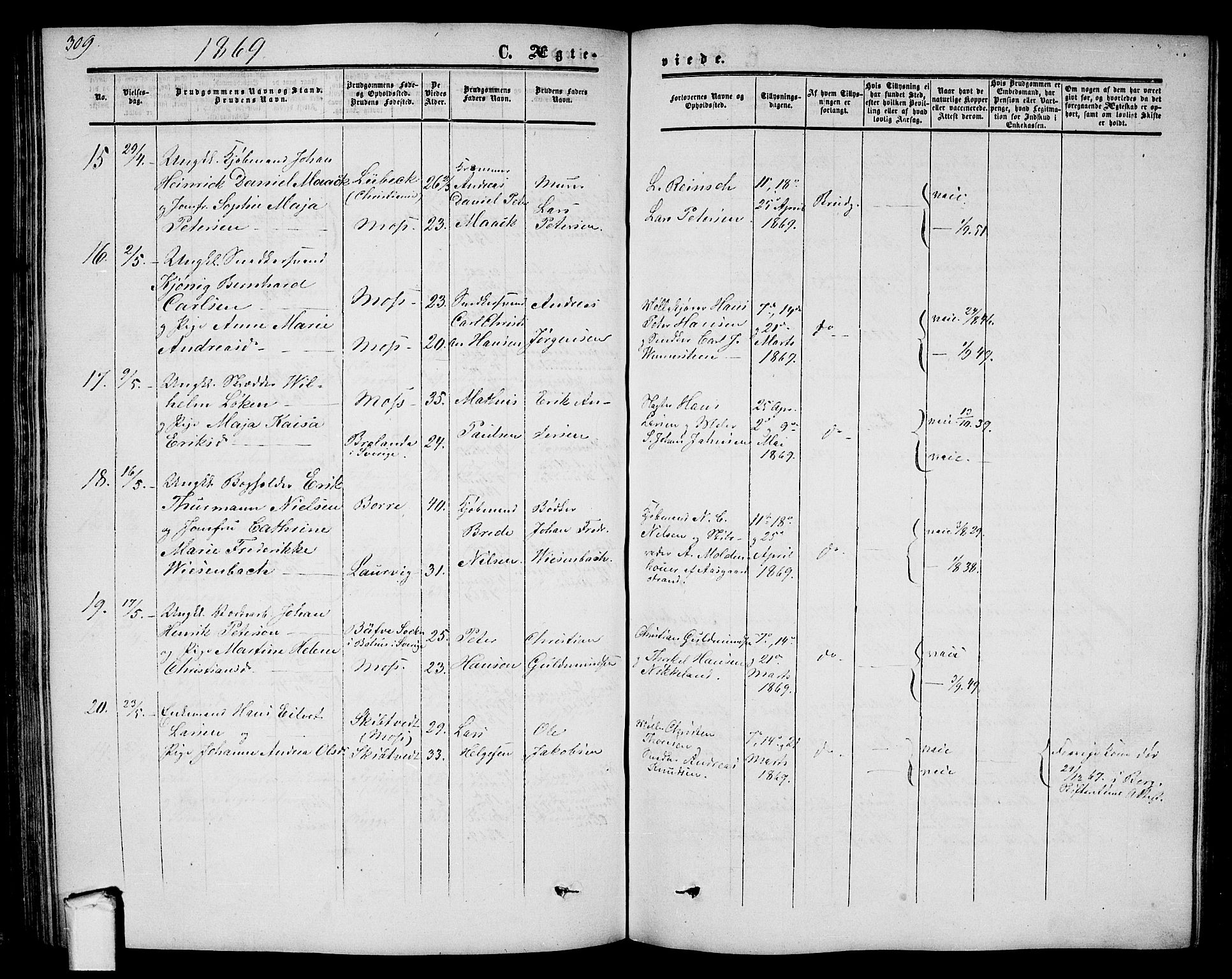 Moss prestekontor Kirkebøker, AV/SAO-A-2003/G/Ga/L0002: Parish register (copy) no. I 2, 1852-1871, p. 309