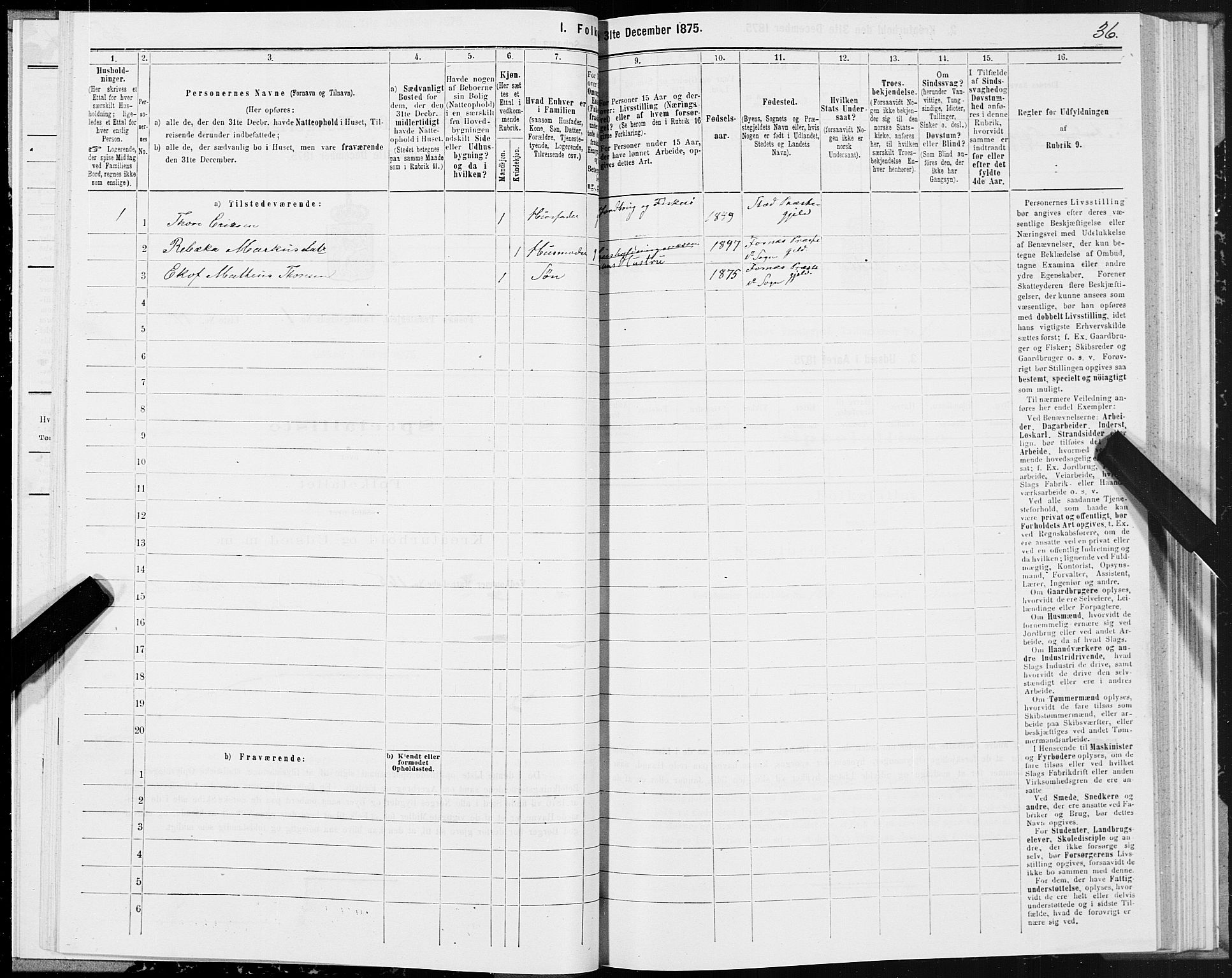 SAT, 1875 census for 1748P Fosnes, 1875, p. 1036