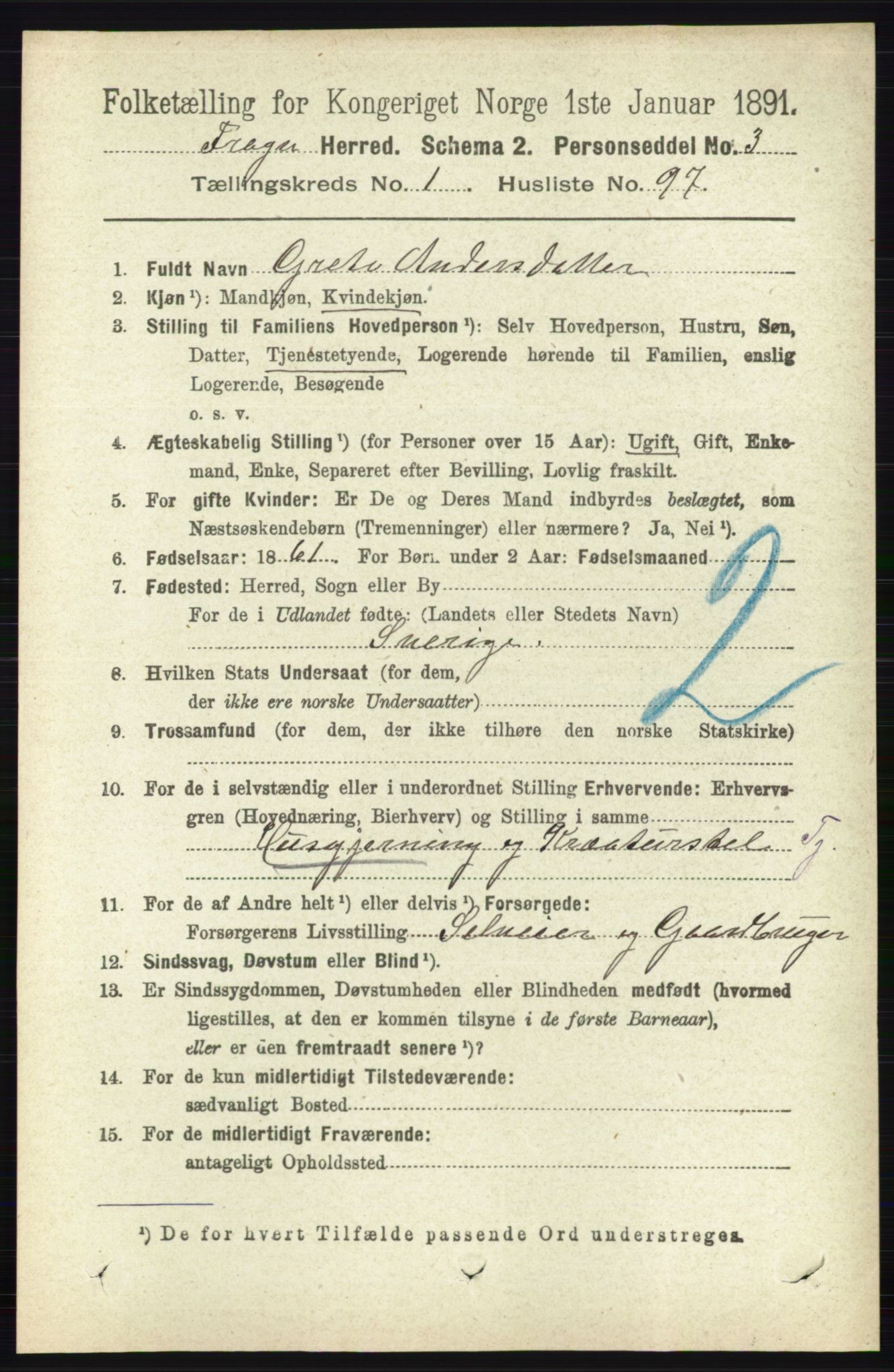 RA, 1891 census for 0215 Frogn, 1891, p. 1023