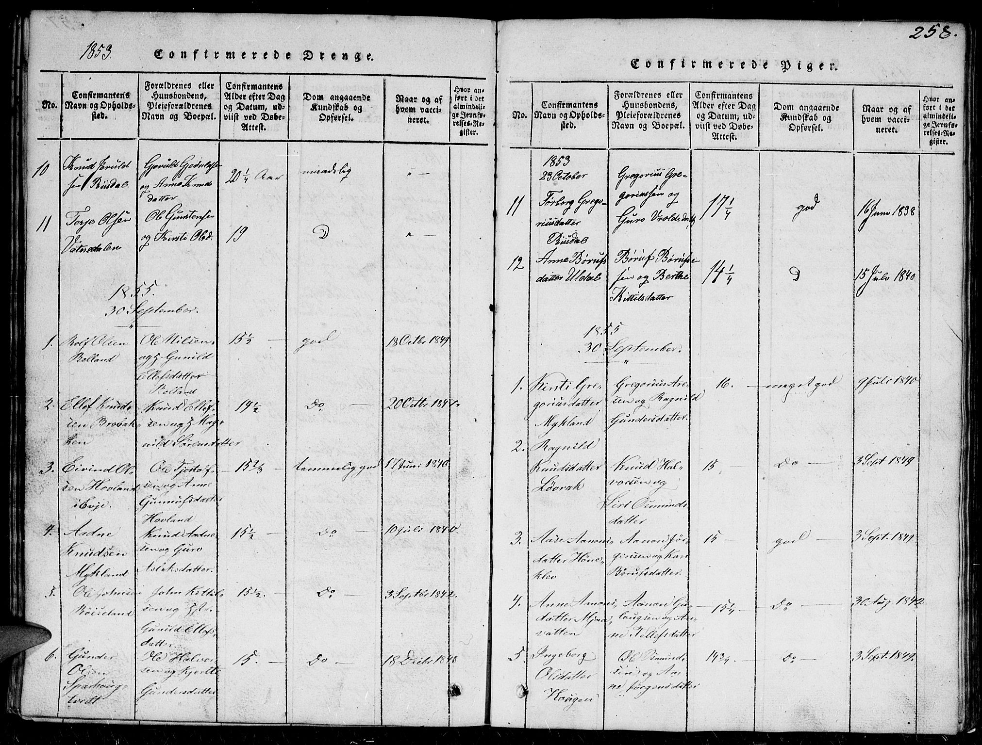 Herefoss sokneprestkontor, SAK/1111-0019/F/Fb/Fbc/L0001: Parish register (copy) no. B 1, 1816-1866, p. 258
