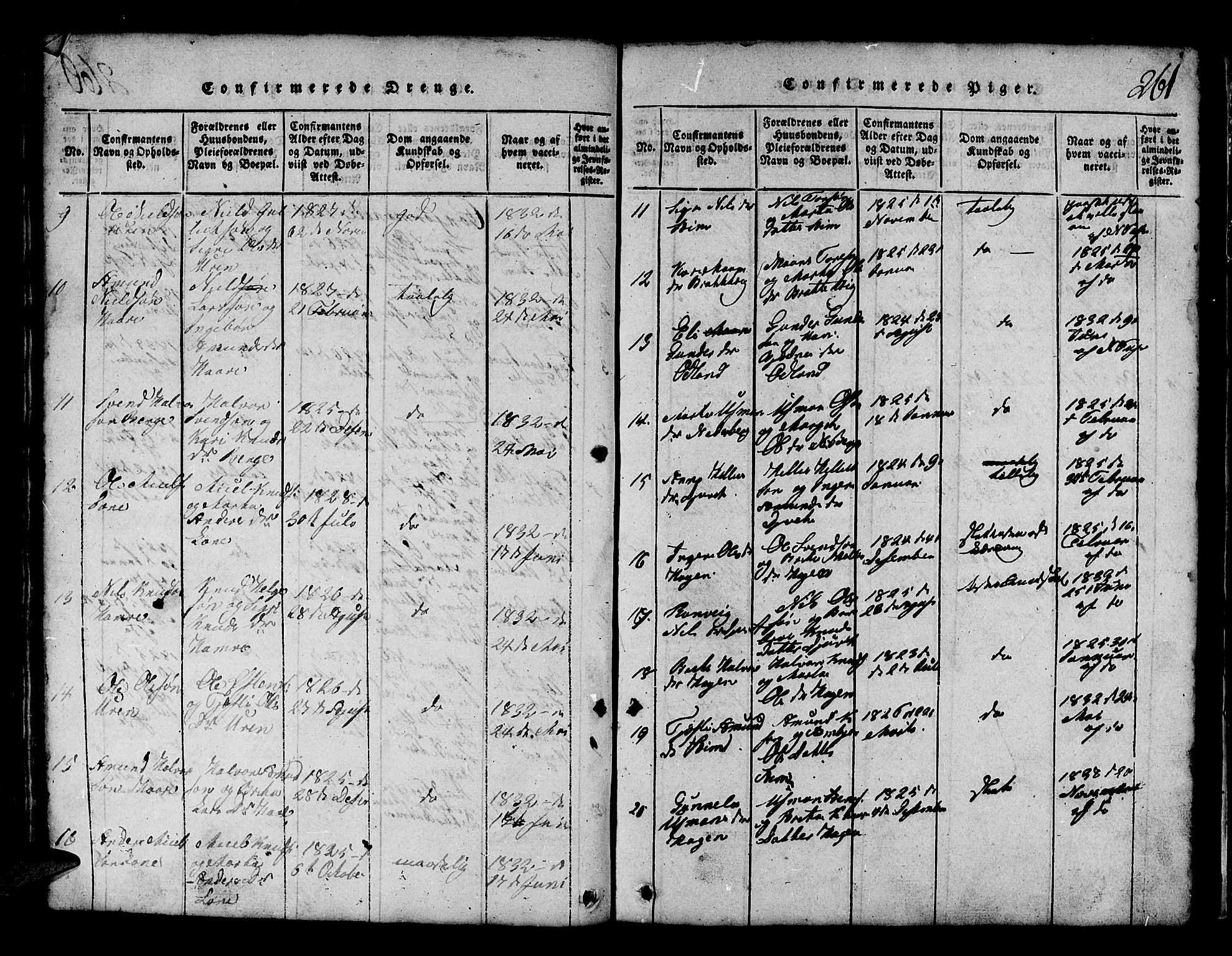 Røldal sokneprestembete, SAB/A-100247: Parish register (copy) no. A 1, 1817-1860, p. 261