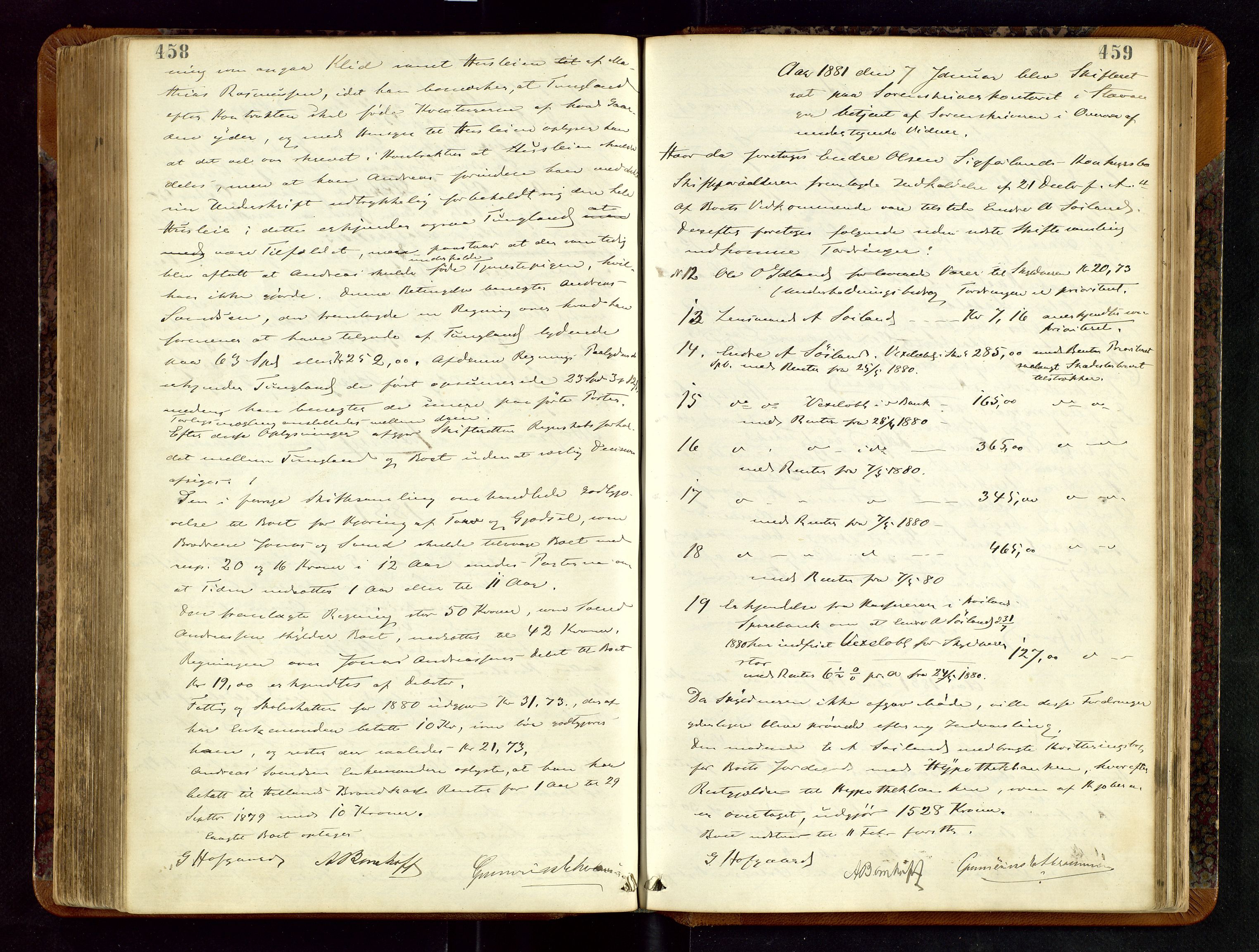Jæren sorenskriveri, AV/SAST-A-100310/01/5/50/50BA/L0002: SKIFTEFORHANDLINGSPROTOKOLL, 1873-1883, p. 458-459