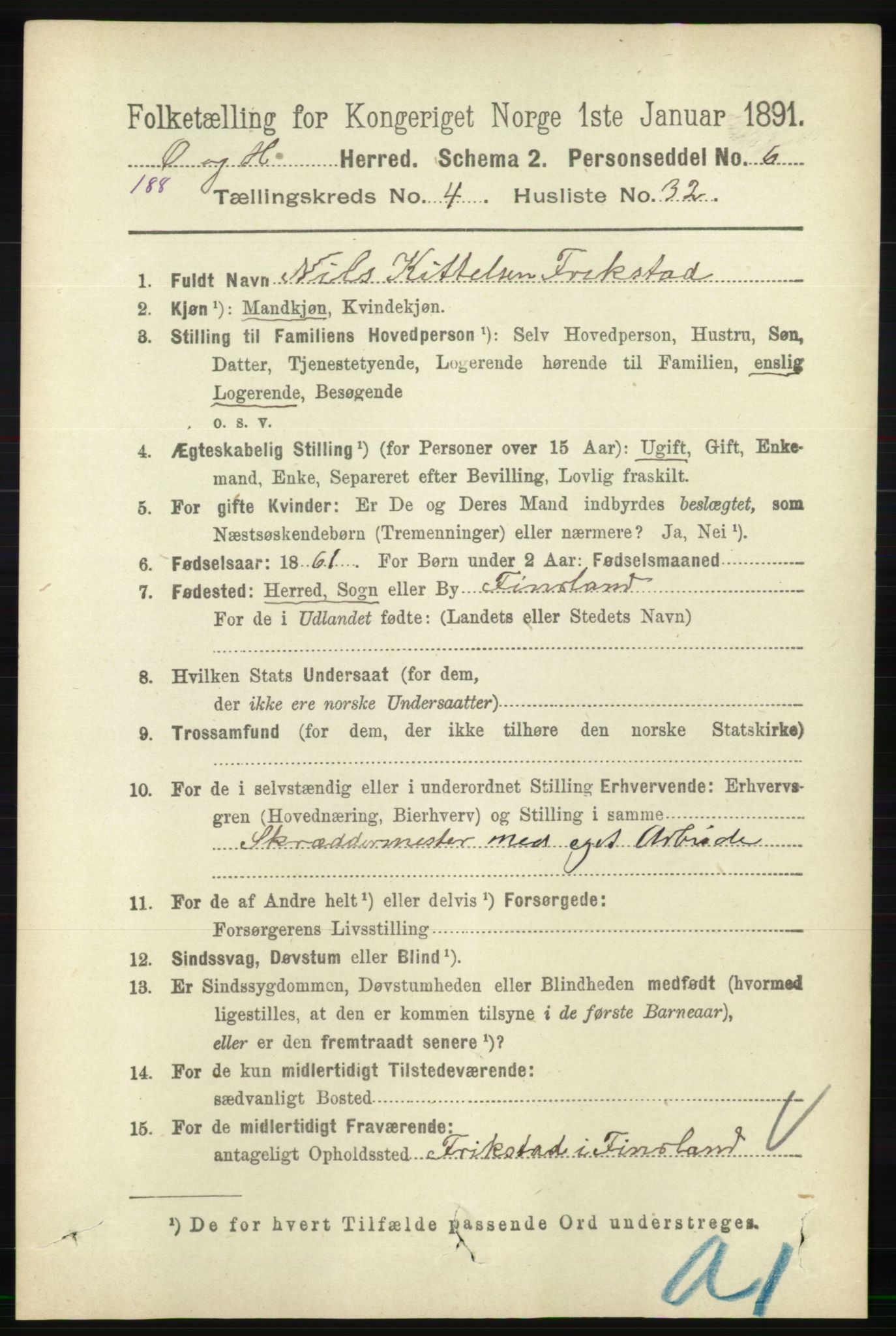 RA, 1891 census for 1016 Øvrebø og Hægeland, 1891, p. 893