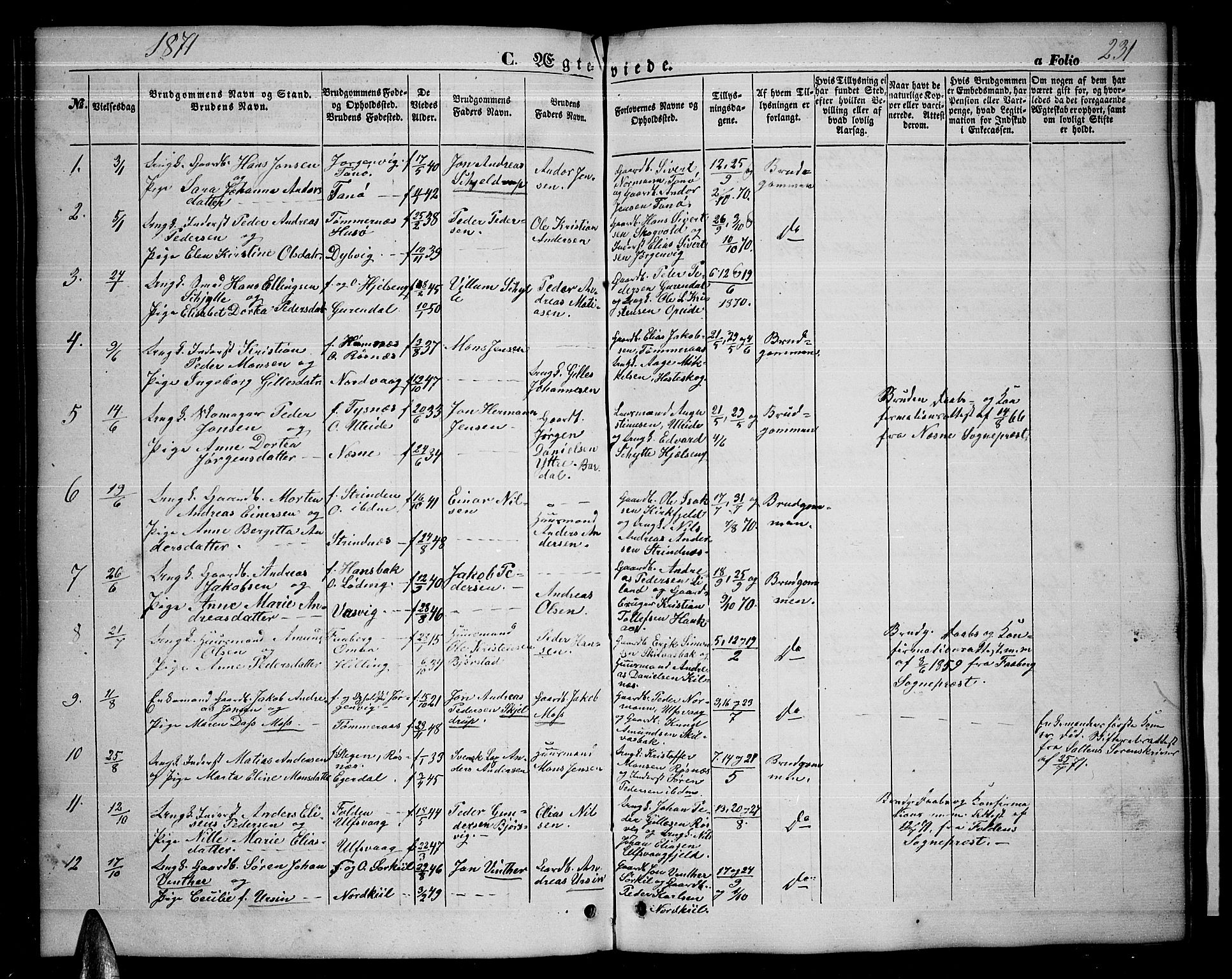 Ministerialprotokoller, klokkerbøker og fødselsregistre - Nordland, AV/SAT-A-1459/859/L0857: Parish register (copy) no. 859C03, 1854-1873, p. 231