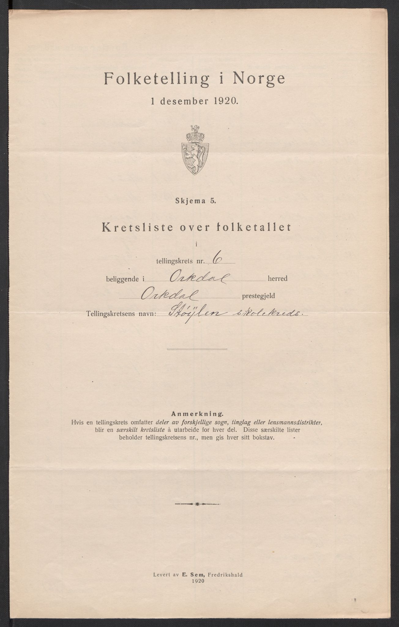 SAT, 1920 census for Orkdal, 1920, p. 23